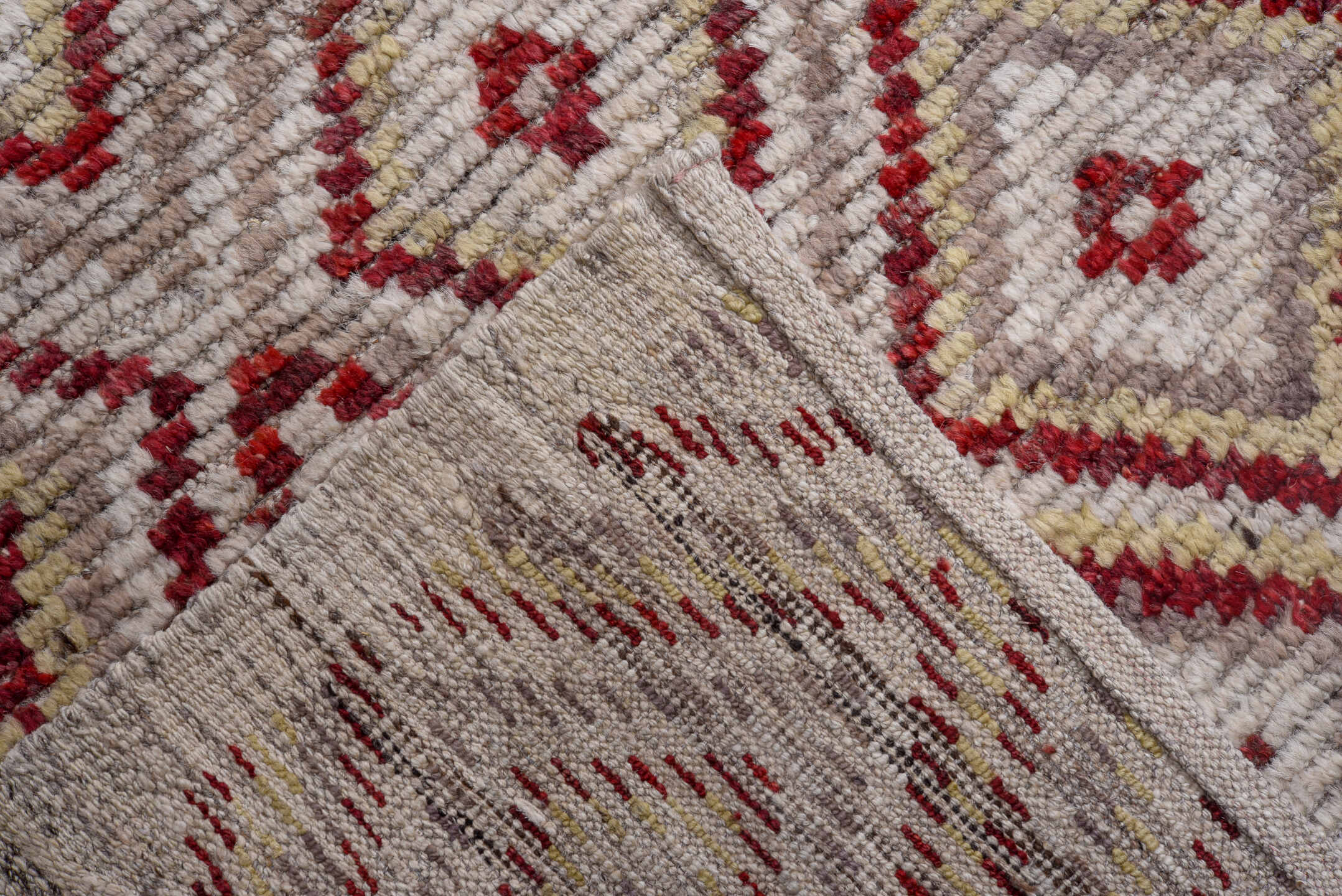 14' x 16' one-of-a-kind handmade vintage Tulu oversize rug. Color palette: ivory, rust, burgundy, camel, taupe, terracotta