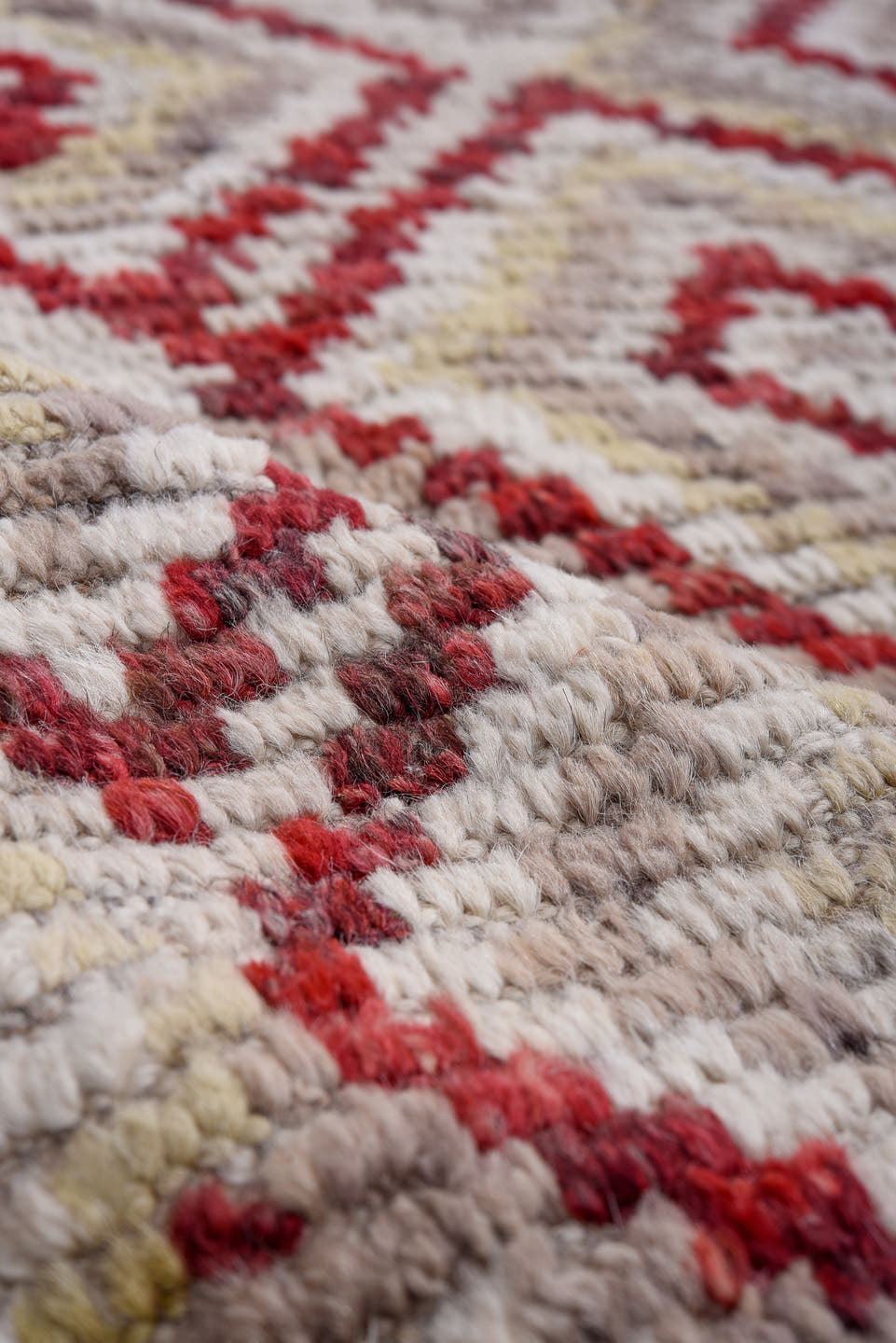 14' x 16' one-of-a-kind handmade vintage Tulu oversize rug. Color palette: ivory, rust, burgundy, camel, taupe, terracotta
