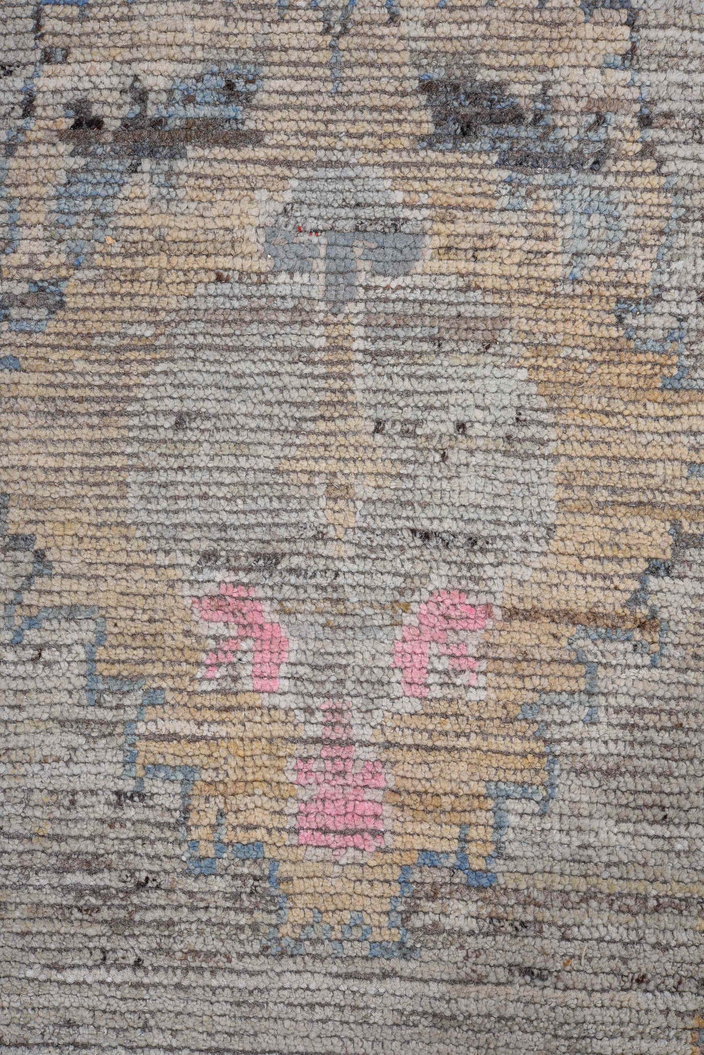10' x 14' one-of-a-kind handmade vintage Oushak rug. Color palette: gray, powder blue, blush, beige, ivory, taupe, charcoal