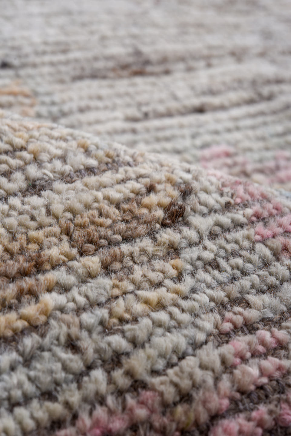 10' x 14' one-of-a-kind handmade vintage Oushak rug. Color palette: gray, powder blue, blush, beige, ivory, taupe, charcoal