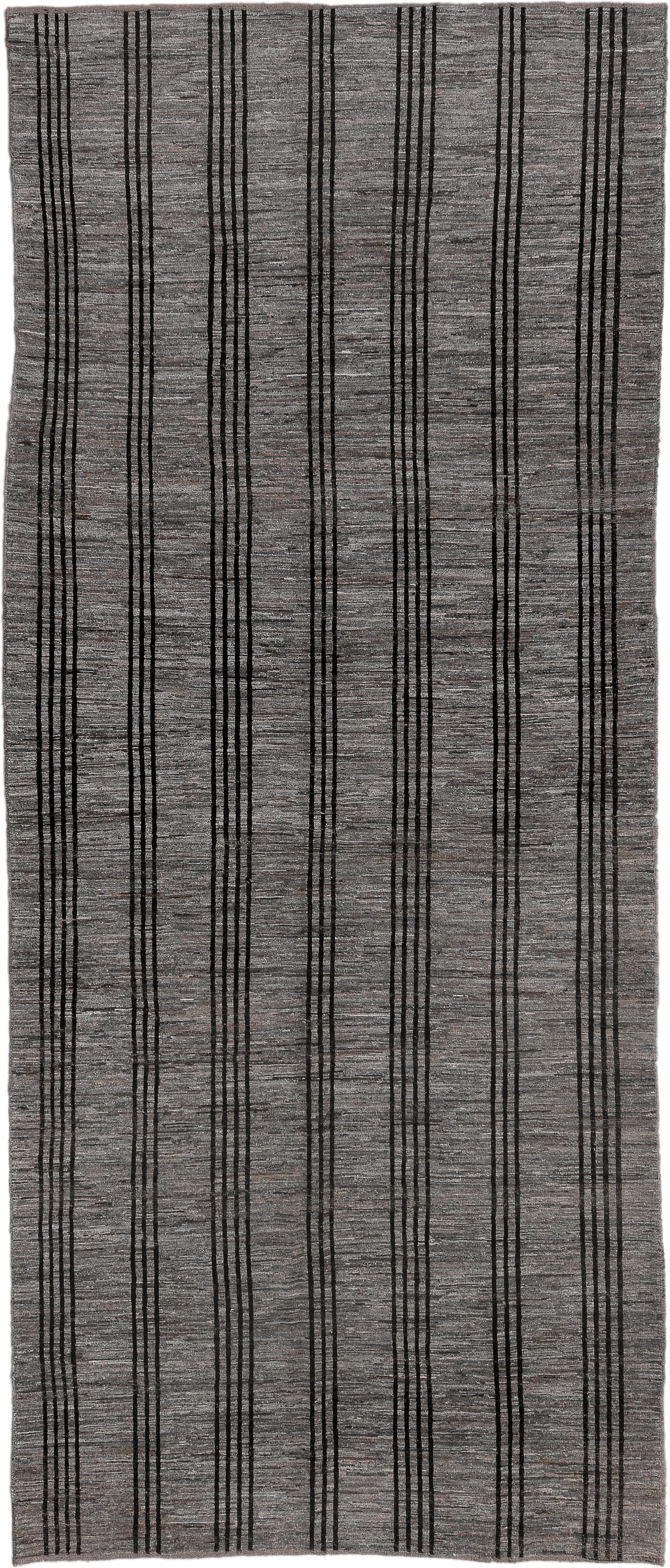 6' x 15' one-of-a-kind handmade vintage Tulu rug. Color palette: gray, charcoal, taupe, black, beige