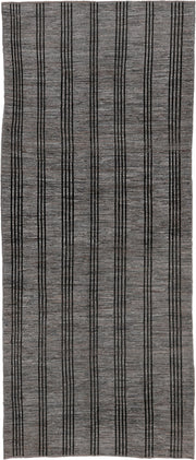 6' x 15' one-of-a-kind handmade vintage Tulu rug. Color palette: gray, charcoal, taupe, black, beige