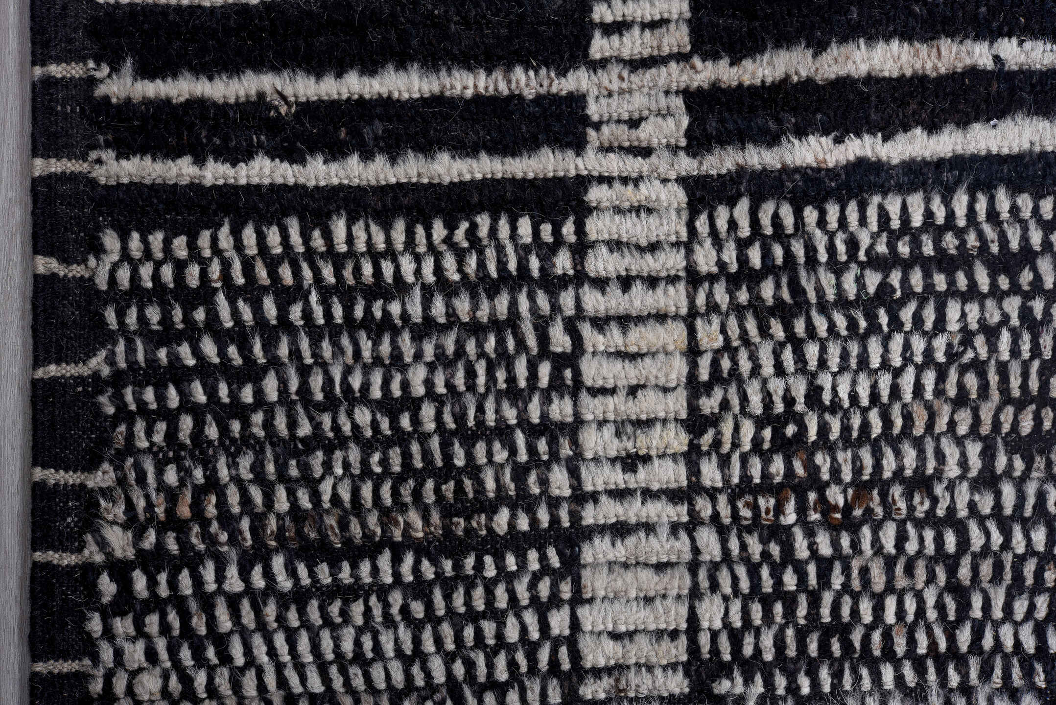 13' x 13' one-of-a-kind handmade vintage Tulu oversize rug. Color palette: charcoal, ivory, gray, black