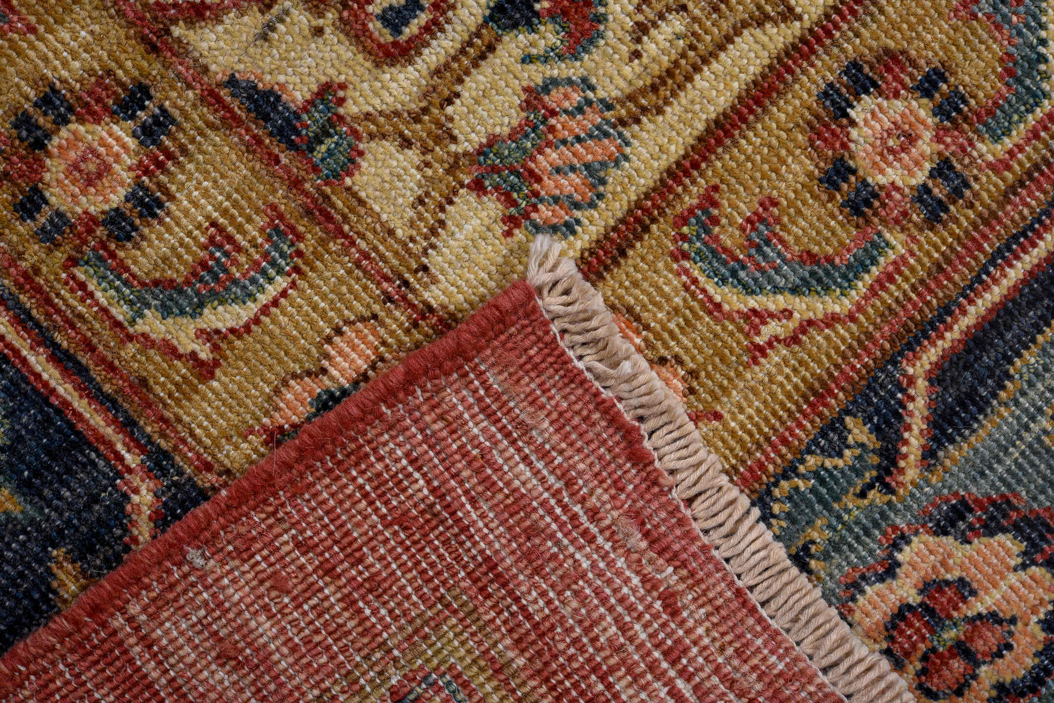 8' x 10' one-of-a-kind handmade vintage Afghan large size rug. Color palette: rust, navy, ivory, rose, camel, sage, gold