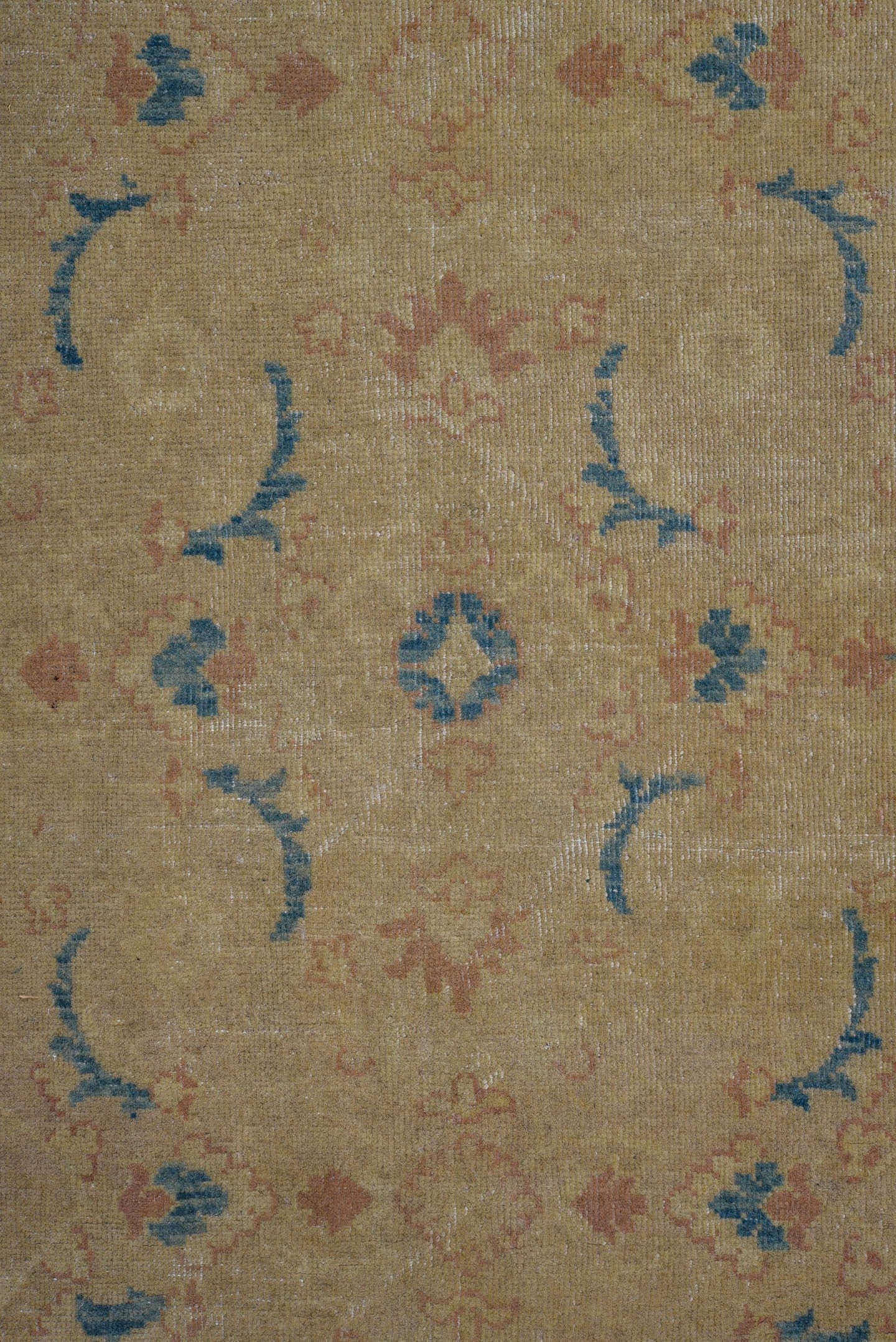 8' x 12' one-of-a-kind handmade vintage Afghan large size rug. Color palette: beige, sand, sky blue, blush, ivory, taupe