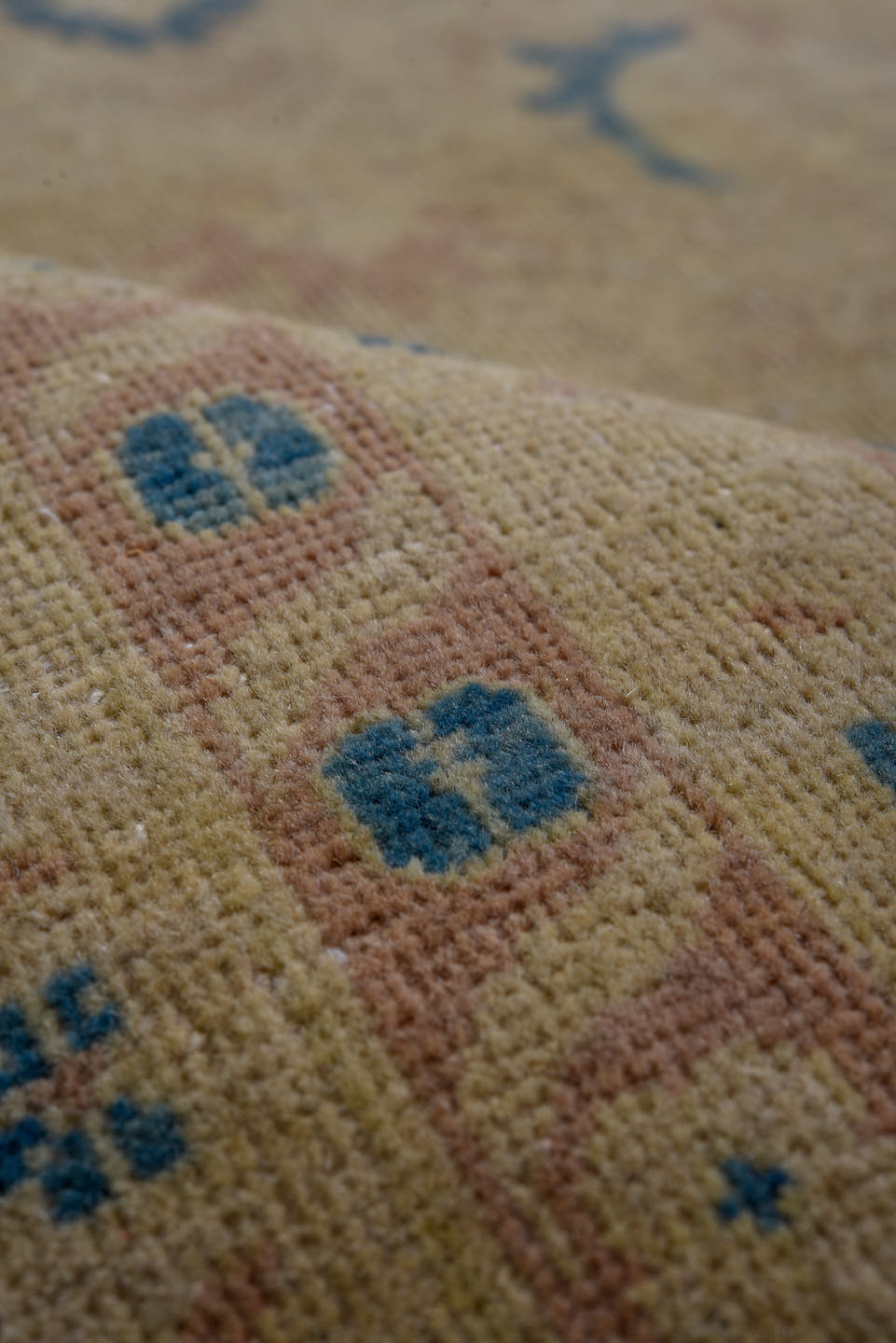 8' x 12' one-of-a-kind handmade vintage Afghan large size rug. Color palette: beige, sand, sky blue, blush, ivory, taupe