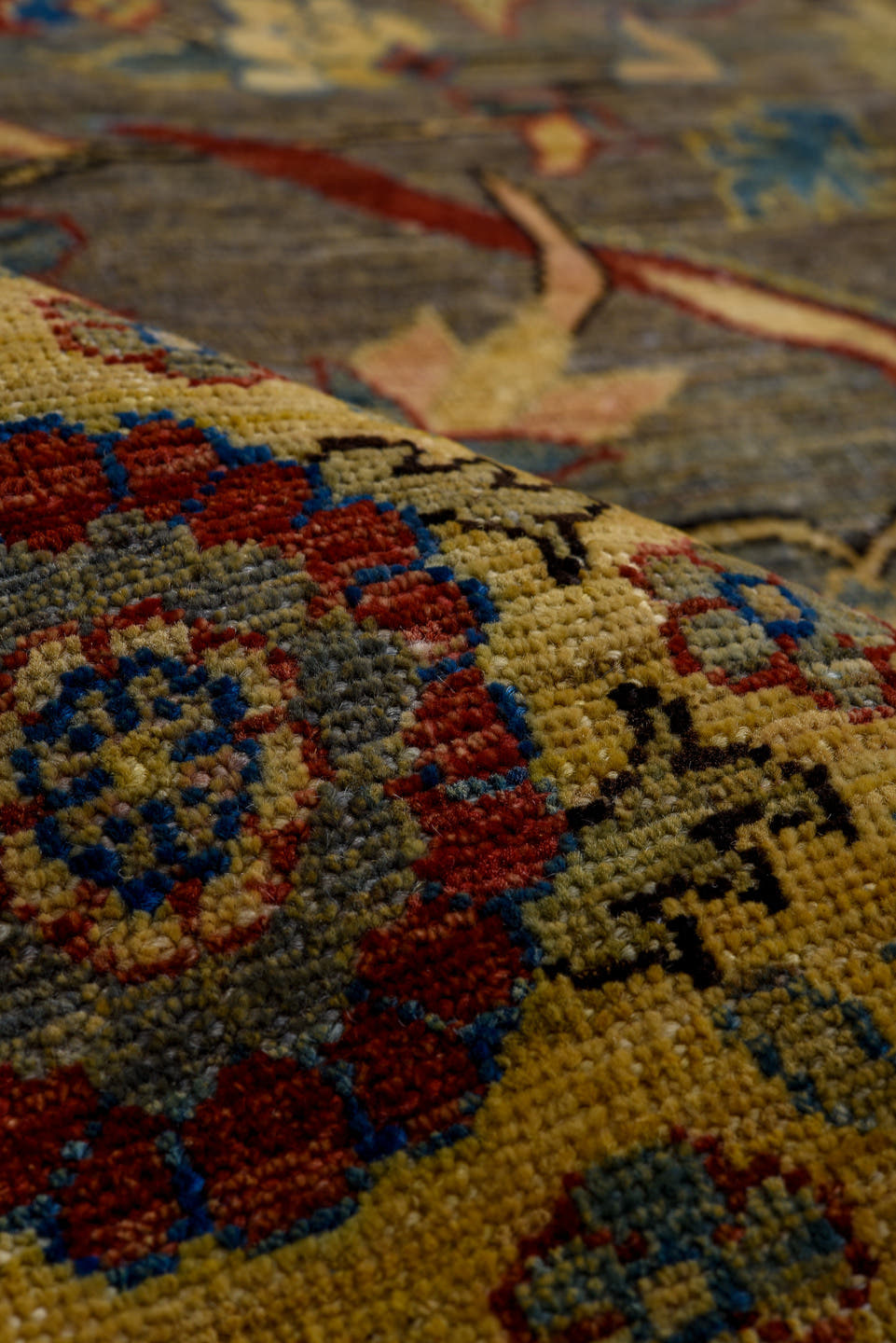 8' x 11' one-of-a-kind handmade vintage Afghan large size rug. Color palette: gray, olive, gold, indigo, rust, ivory, blush