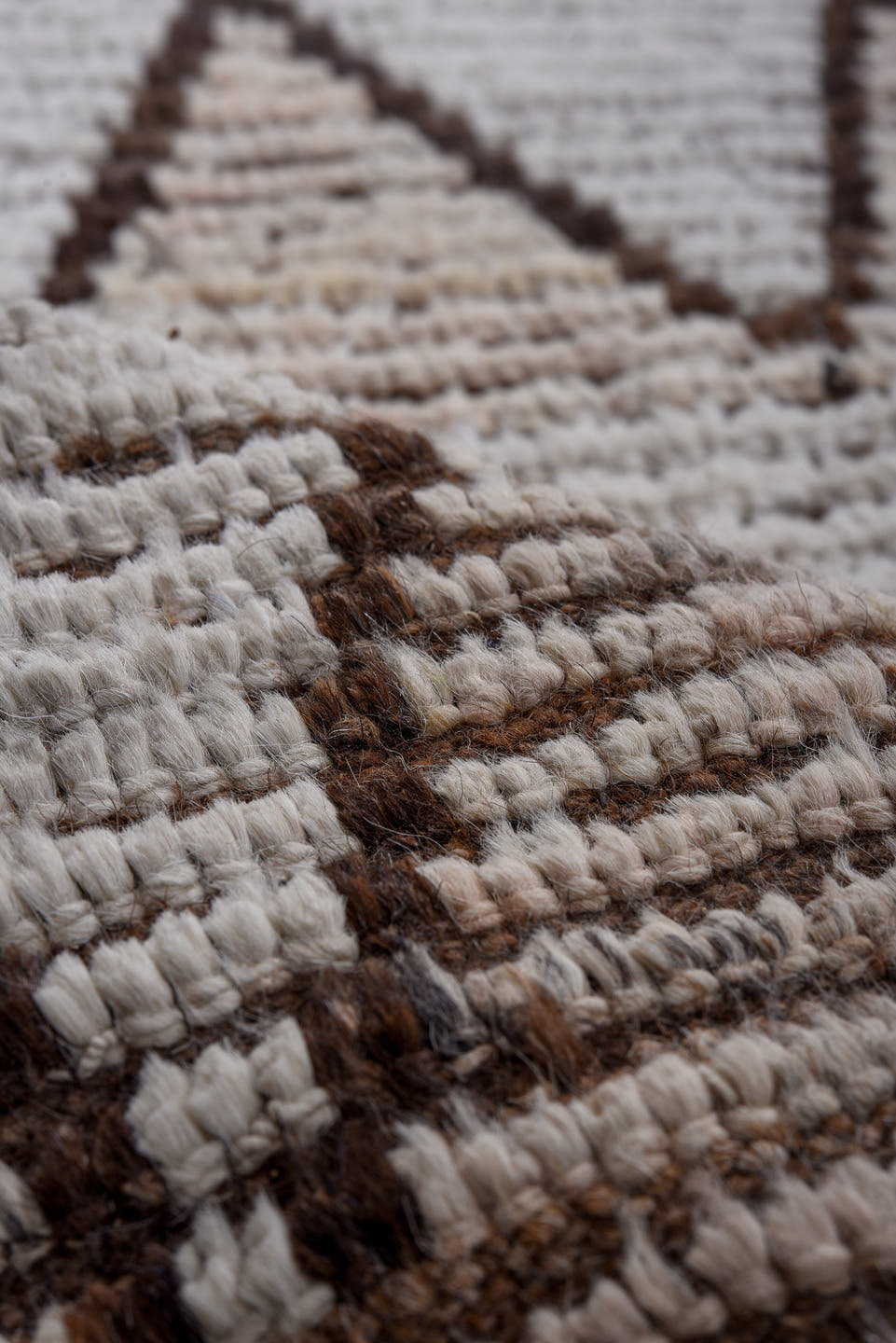 3' x 13' one-of-a-kind handmade vintage Tulu runner rug. Color palette: ivory, brown, blue, blush, burgundy, taupe, pink