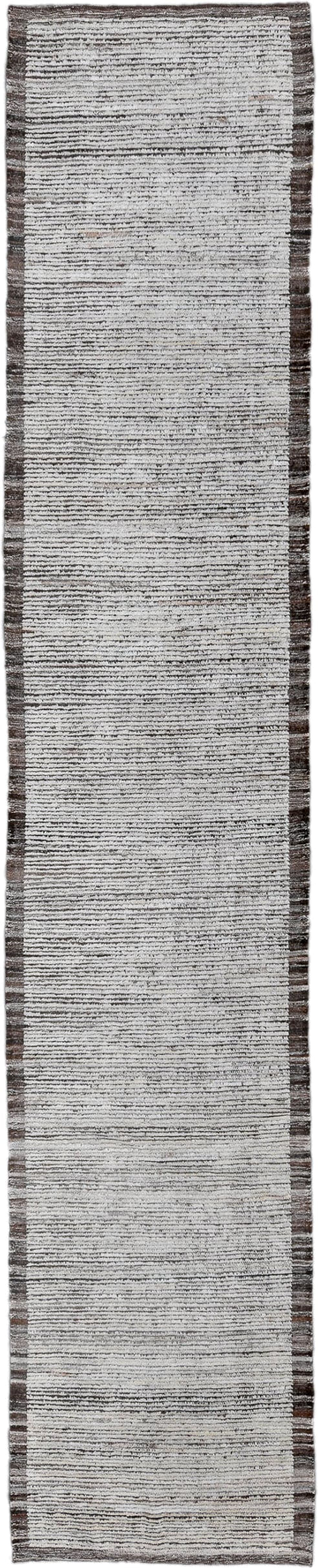 2' x 14' one-of-a-kind handmade vintage Tulu runner rug. Color palette: ivory, brown, taupe, charcoal, beige, gray, black