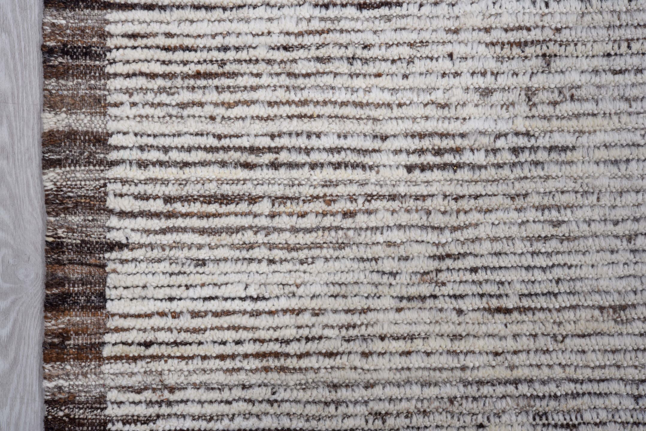2' x 14' one-of-a-kind handmade vintage Tulu runner rug. Color palette: ivory, brown, taupe, charcoal, beige, gray, black