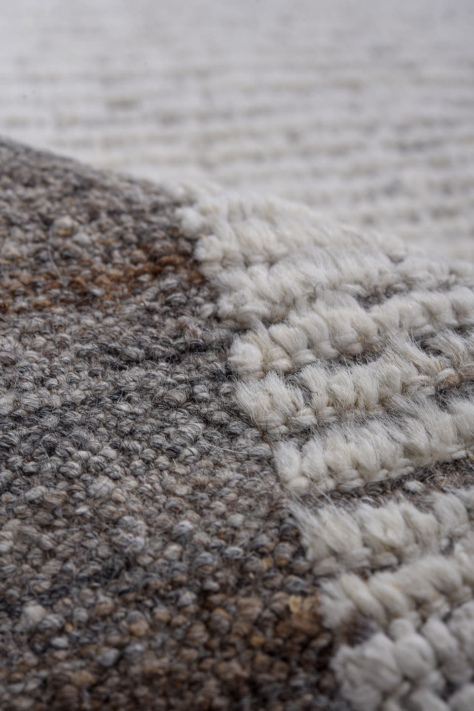 3' x 10' one-of-a-kind handmade vintage Tulu runner rug. Color palette: ivory, charcoal, taupe, gray, black, beige