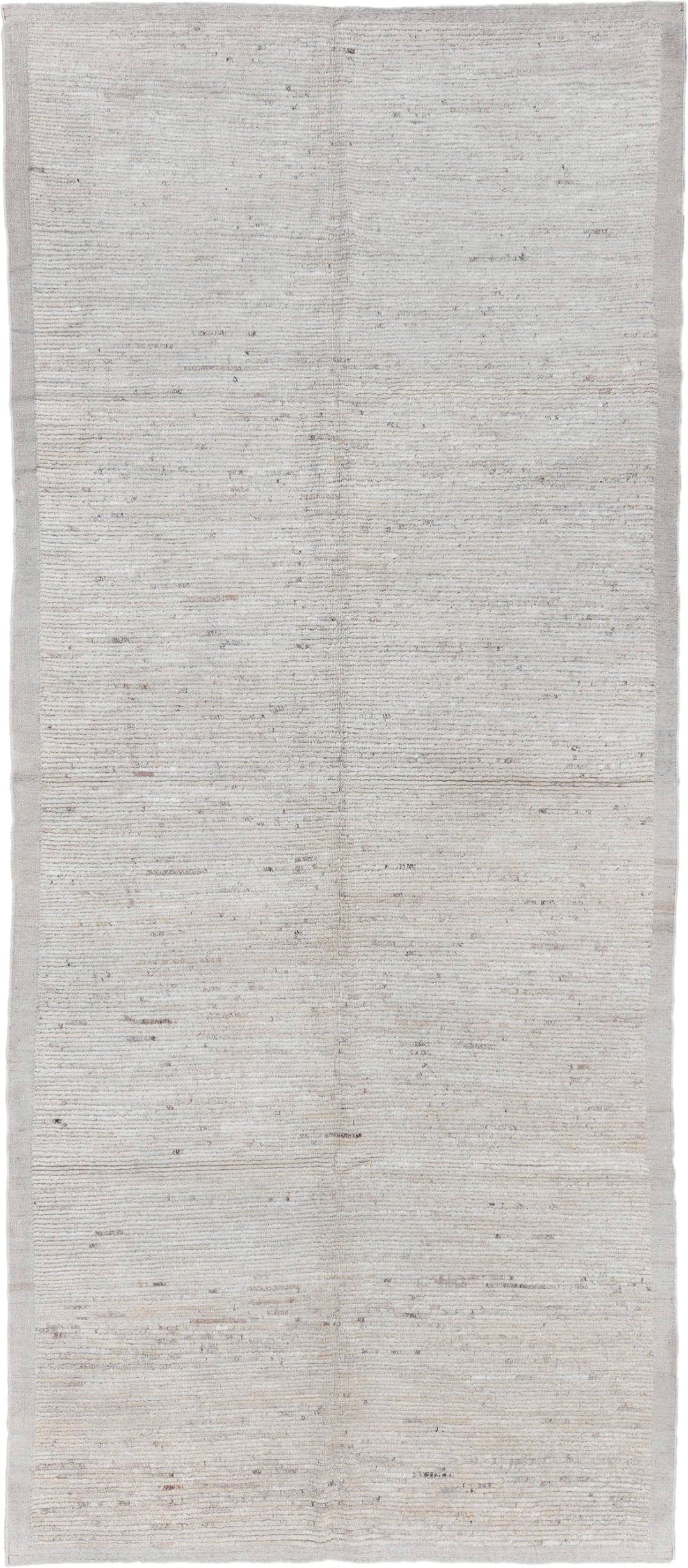 6' x 15' one-of-a-kind handmade vintage Tulu rug. Color palette: ivory, cream, taupe, beige, charcoal, gray, black