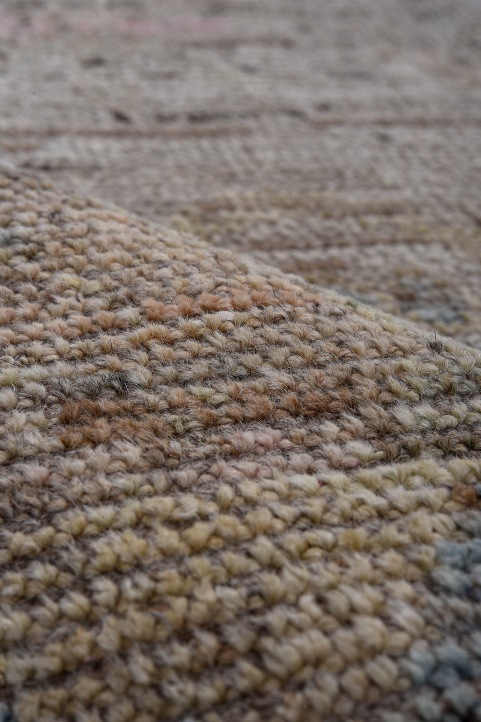 3' x 9' one-of-a-kind handmade vintage Oushak runner rug. Color palette: taupe, slate, ivory, rose, gold, sage, beige, gray