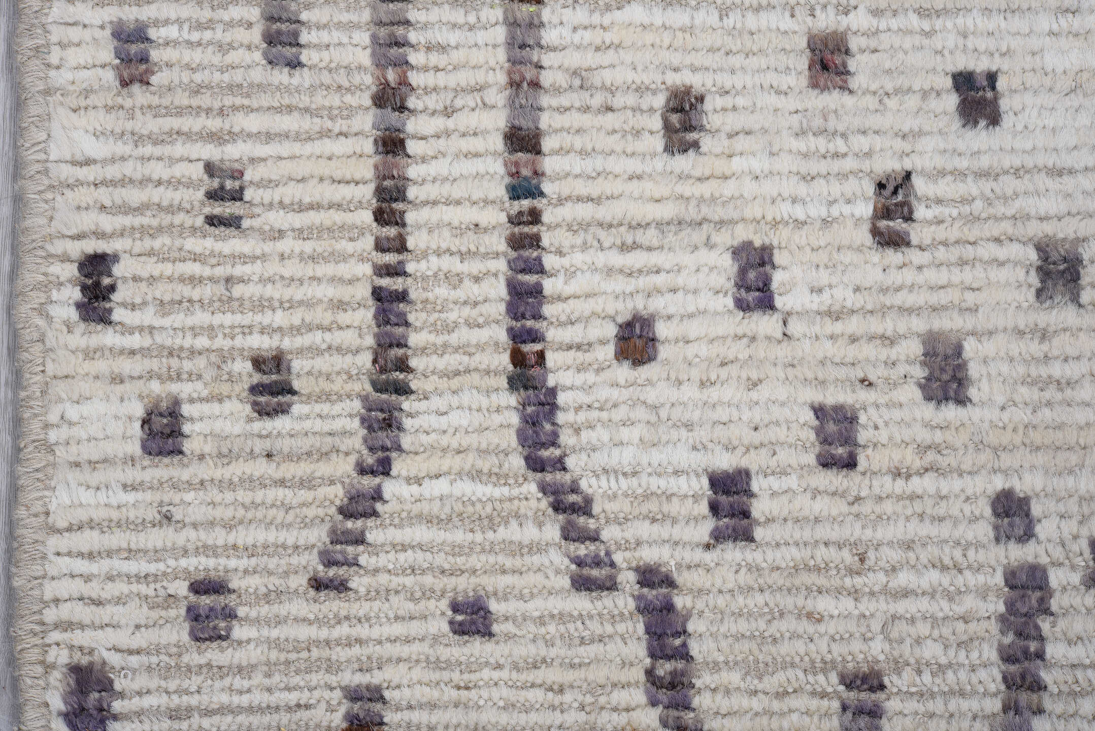 2' x 12' one-of-a-kind handmade vintage Tulu runner rug. Color palette: ivory, charcoal, taupe, gray, black, beige