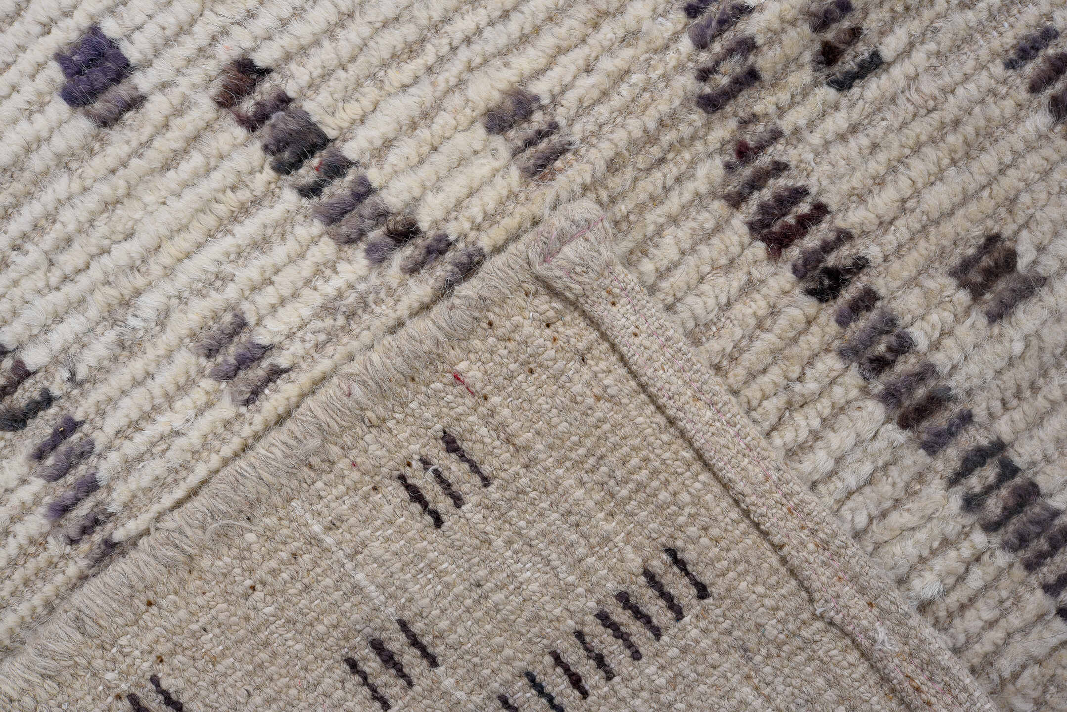 2' x 12' one-of-a-kind handmade vintage Tulu runner rug. Color palette: ivory, charcoal, taupe, gray, black, beige