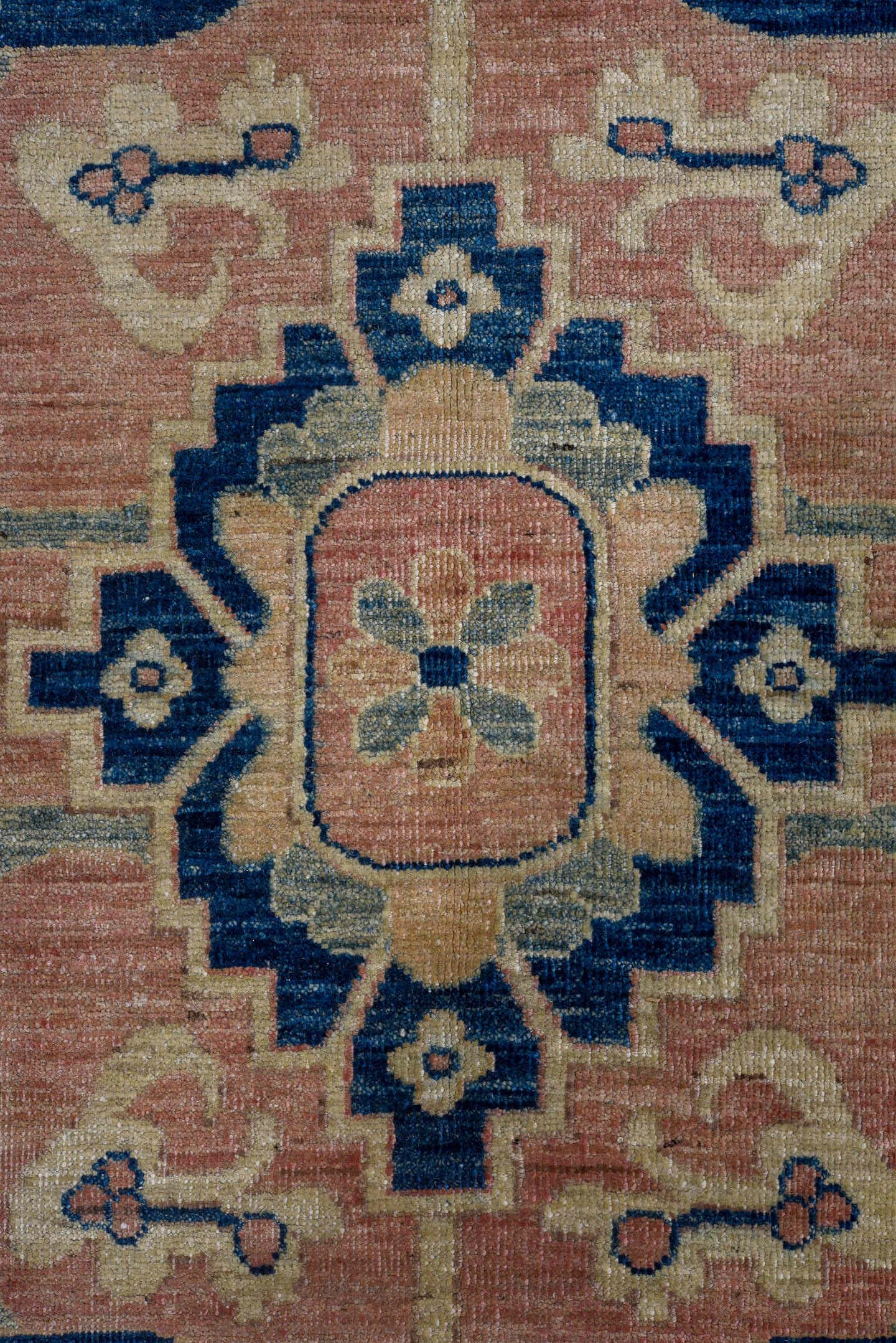 10' x 14' one-of-a-kind handmade vintage Afghan large size rug. Color palette: rose, ivory, navy, sage, taupe, dusty blue
