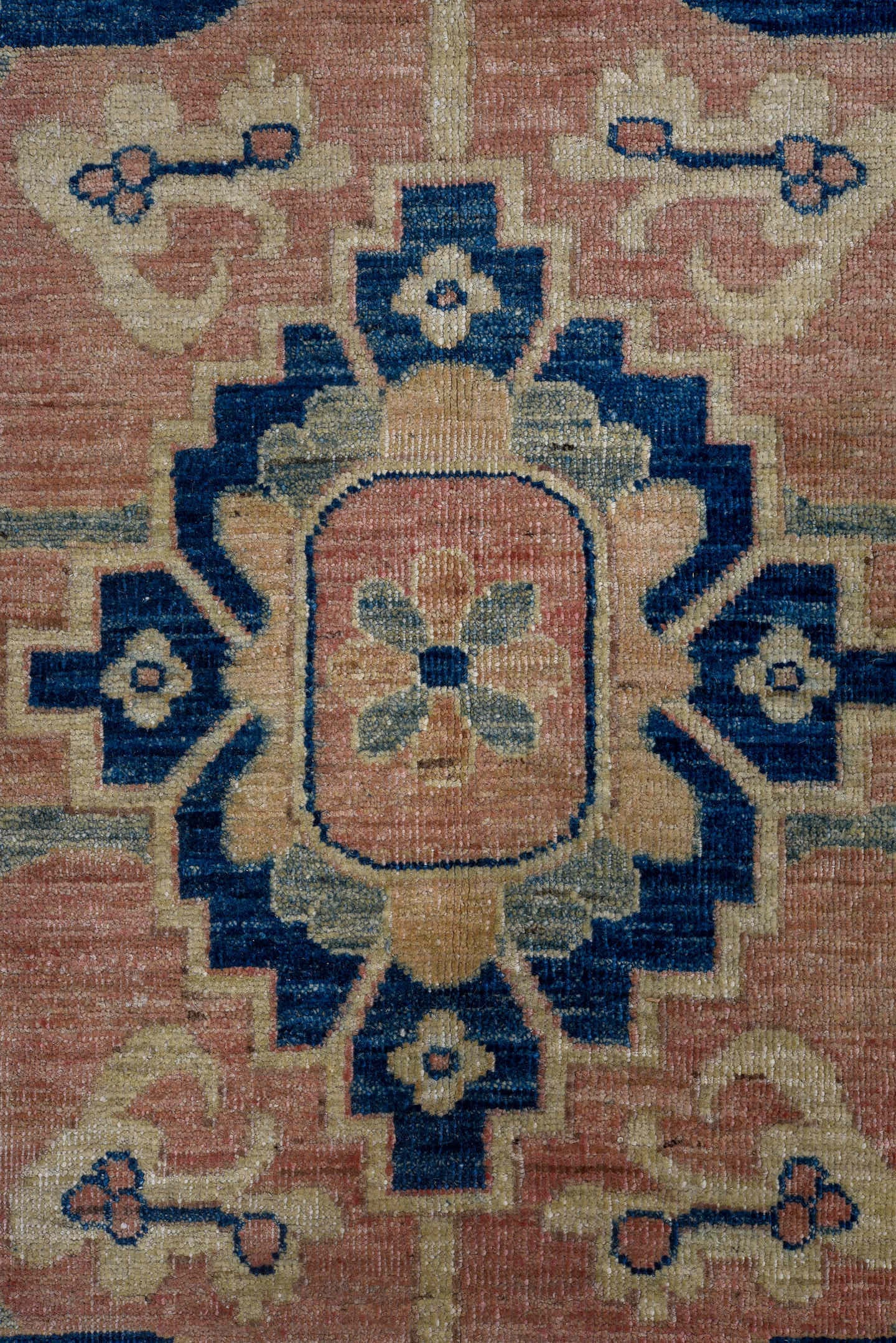10' x 14' one-of-a-kind handmade vintage Afghan large size rug. Color palette: rose, ivory, navy, sage, taupe, dusty blue