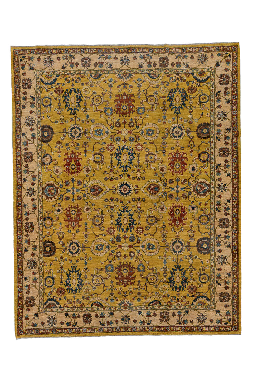 9' x 11' one-of-a-kind handmade vintage Afghan large size rug. Color palette: black, blue, brown, charcoal, dim gray, gray