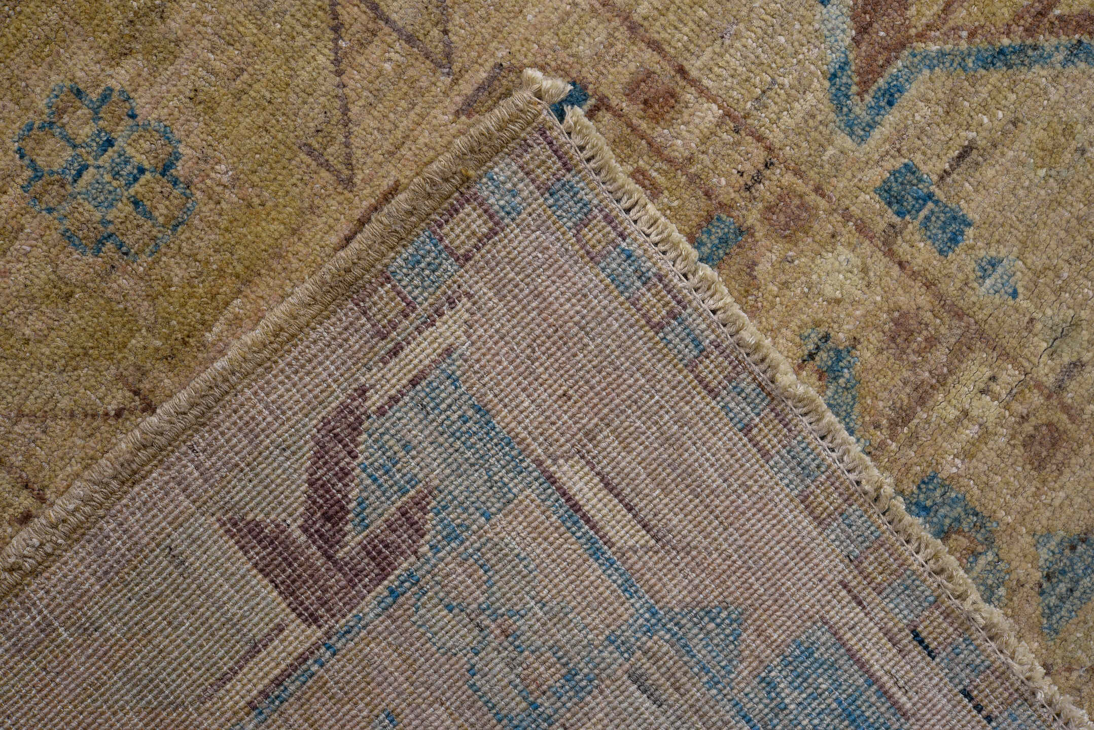 13' x 16' one-of-a-kind handmade vintage Afghan oversize rug. Color palette: tan, beige, camel, blue, ivory, taupe, brown