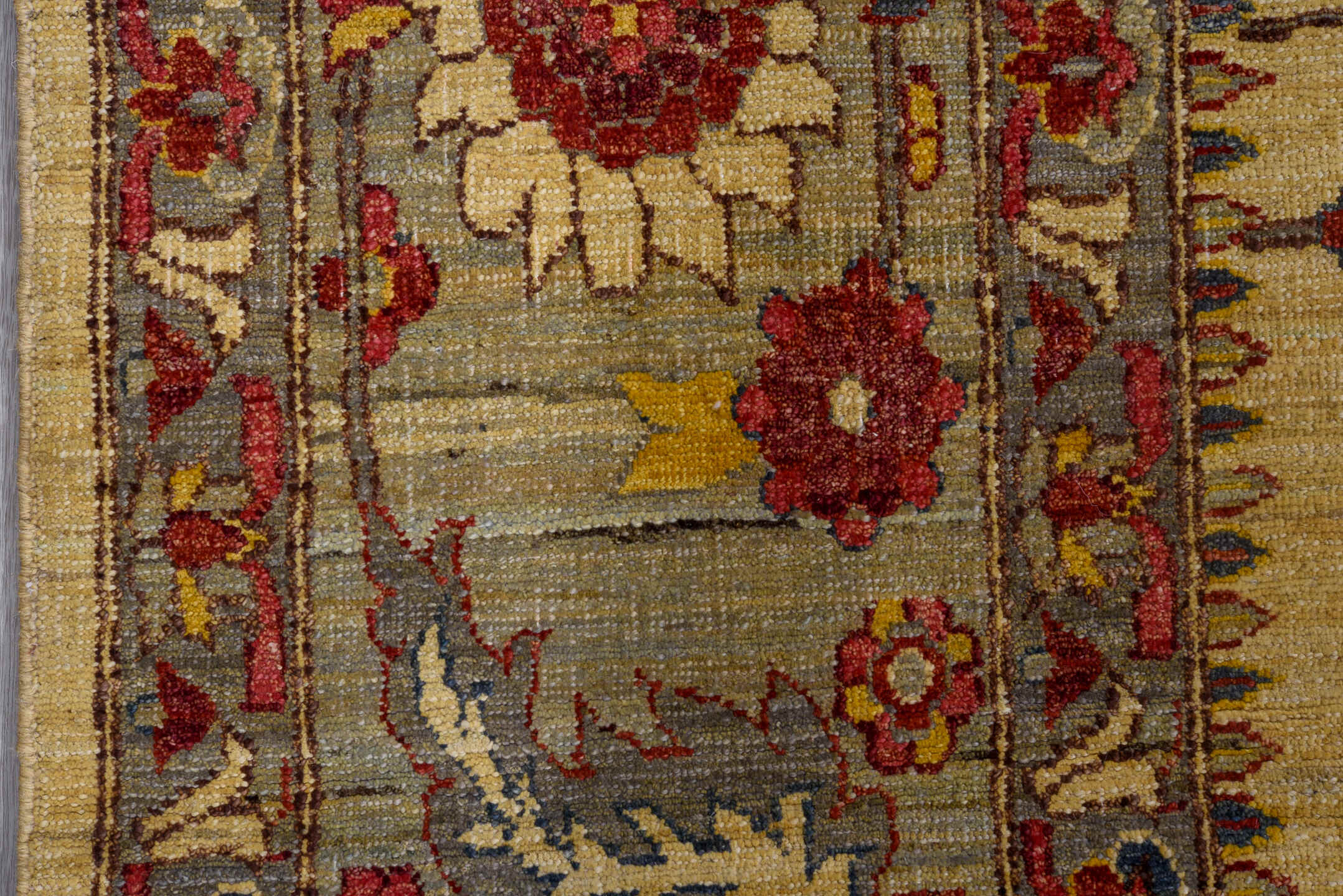 9' x 15' one-of-a-kind handmade vintage Afghan rug. Color palette: ivory, taupe, rust, gold, slate, navy, burgundy, camel