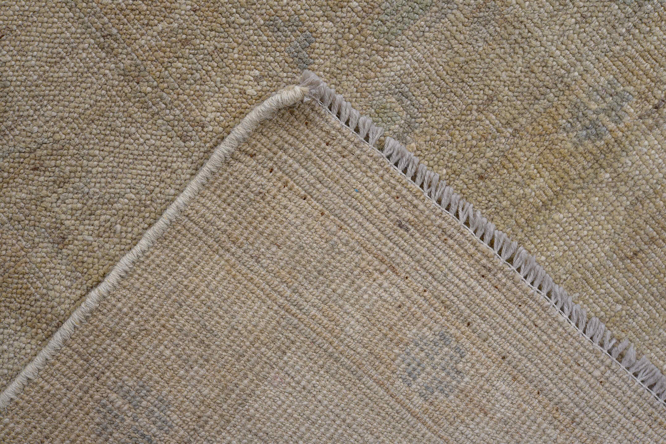 8' x 11' one-of-a-kind handmade vintage Oushak large size rug. Color palette: beige, taupe, ivory, pale blue, sand, camel
