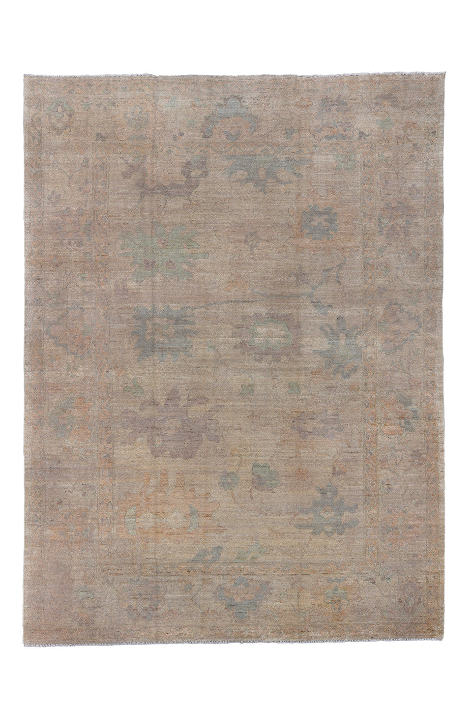 10' x 13' one-of-a-kind handmade vintage Oushak large size rug. Color palette: dim gray, gray, light gray, pink, silver