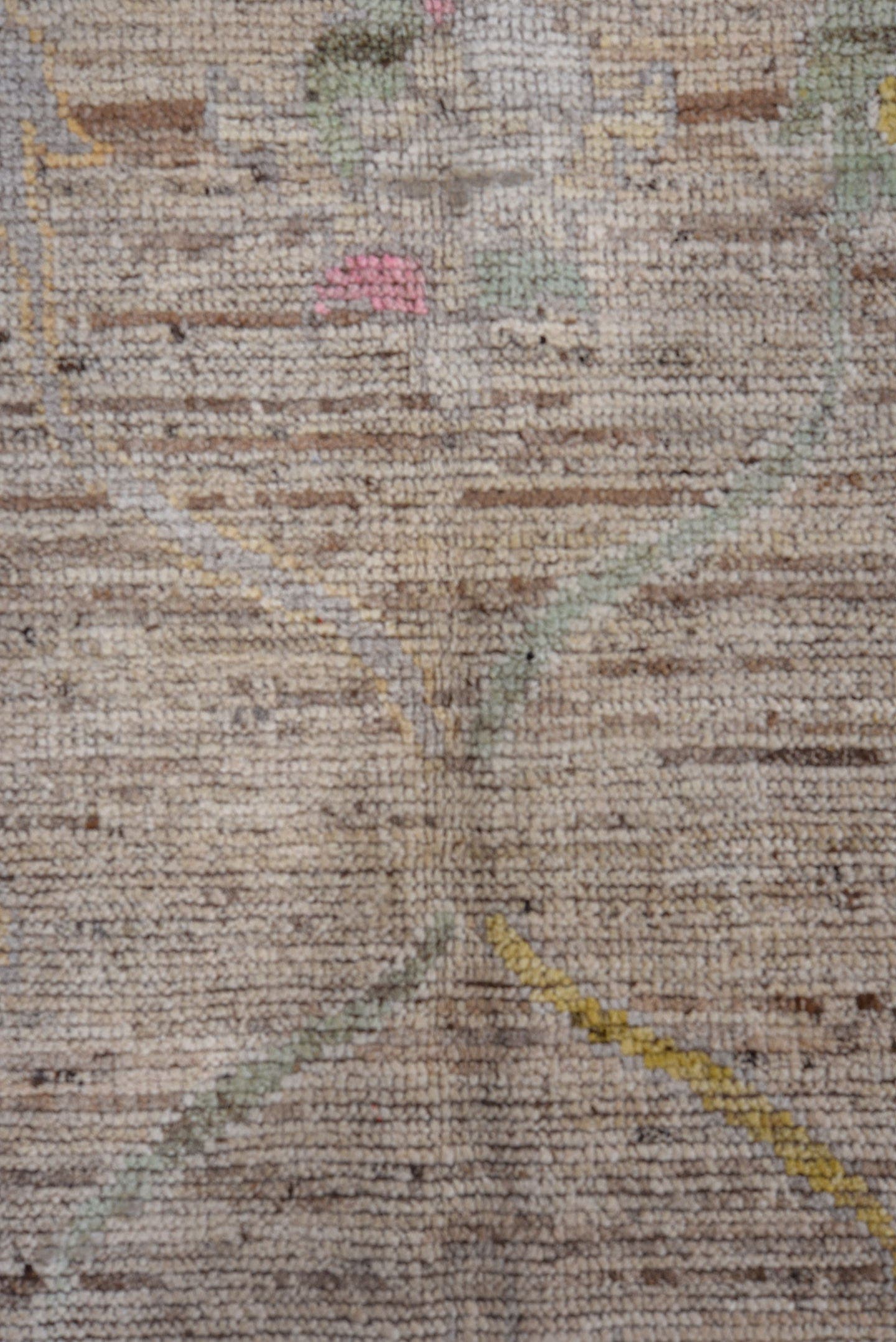 6' x 9' one-of-a-kind handmade vintage Oushak rug. Color palette: taupe, ivory, sky_blue, soft_pink, gold, sage, camel
