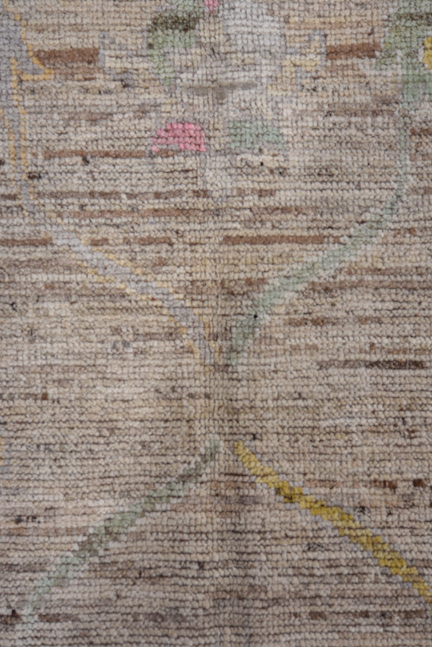 6' x 9' one-of-a-kind handmade vintage Oushak rug. Color palette: taupe, ivory, sky_blue, soft_pink, gold, sage, camel