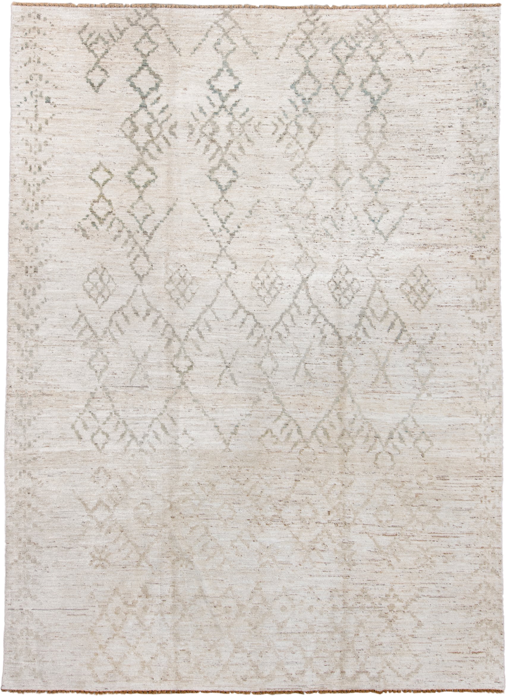 8' x 11' one-of-a-kind handmade vintage Oushak large size rug. Color palette: ivory, cream, taupe, sage, beige, sand, gray