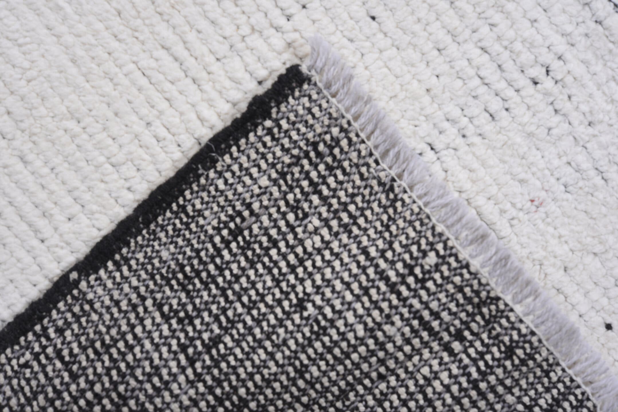 6' x 9' one-of-a-kind handmade vintage Tulu large size rug. Color palette: ivory, charcoal, gray, black