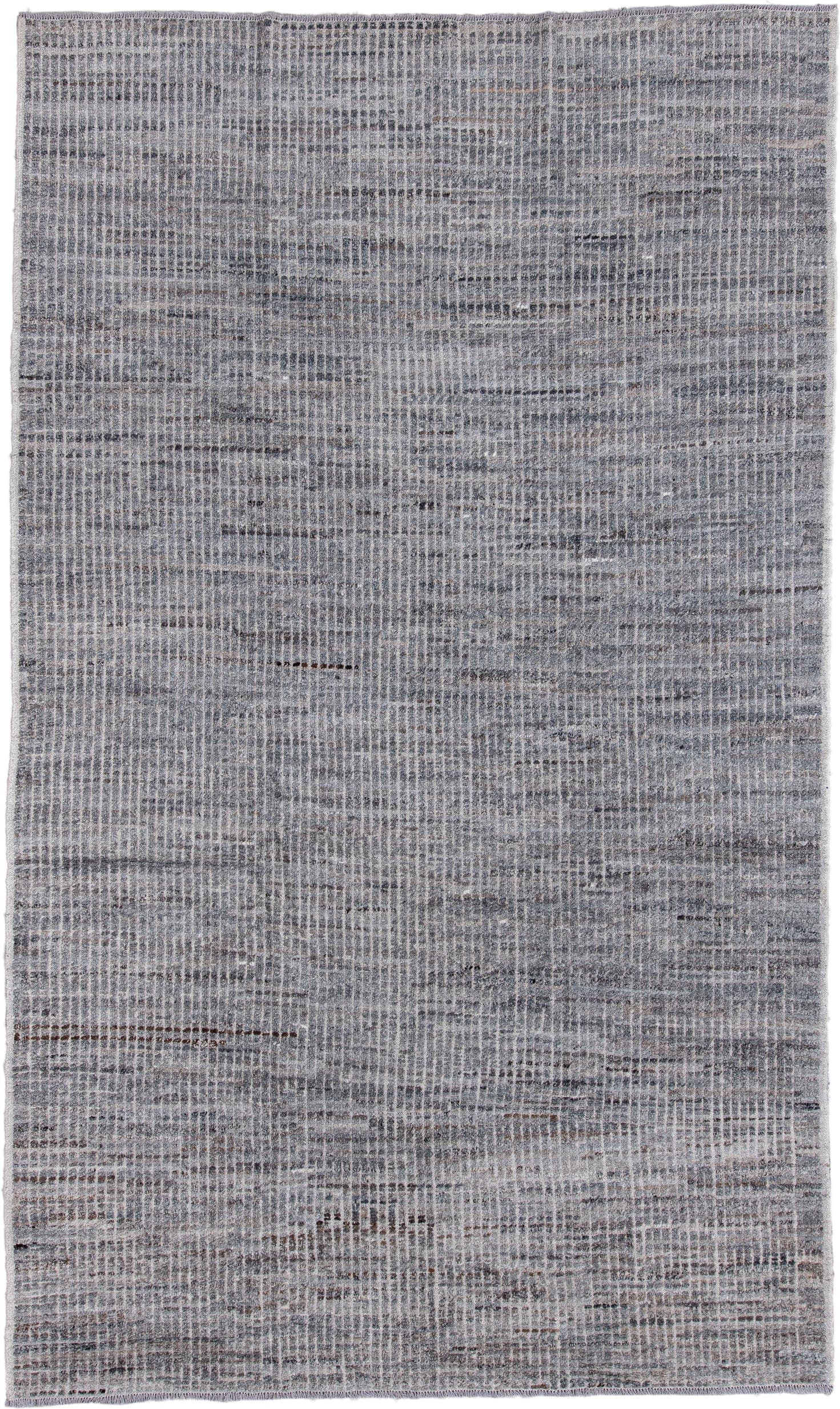 7' x 12' one-of-a-kind handmade vintage Tulu large size rug. Color palette: gray, ivory, charcoal, taupe, black, beige