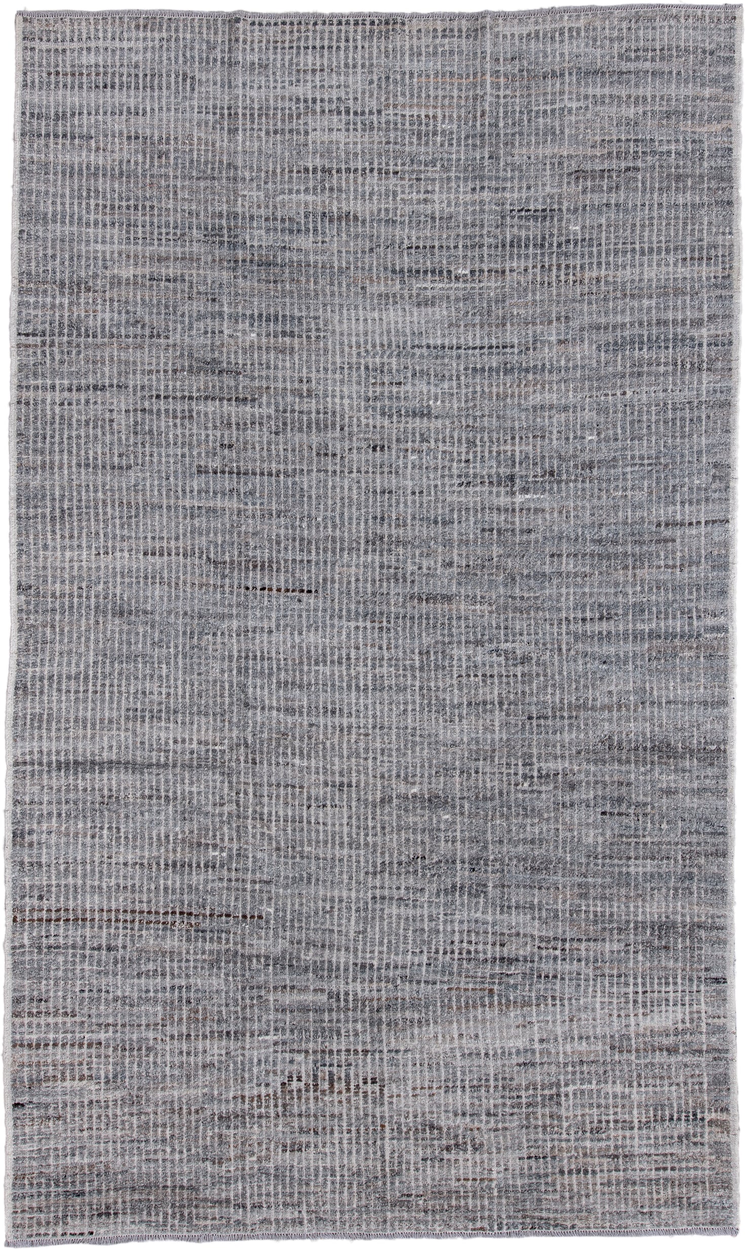 7' x 12' one-of-a-kind handmade vintage Tulu large size rug. Color palette: gray, ivory, charcoal, taupe, black, beige
