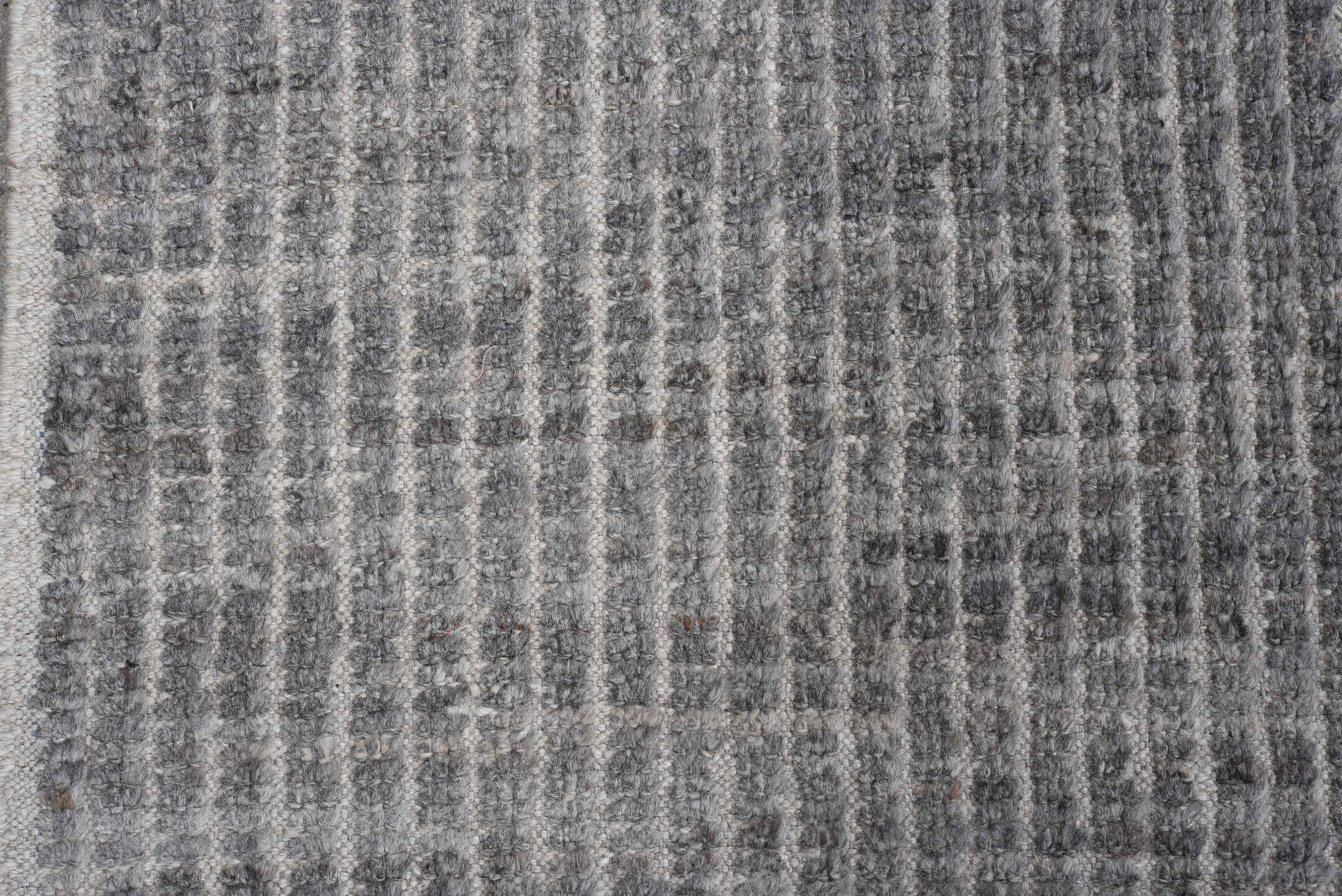 7' x 12' one-of-a-kind handmade vintage Tulu large size rug. Color palette: gray, ivory, charcoal, taupe, black, beige