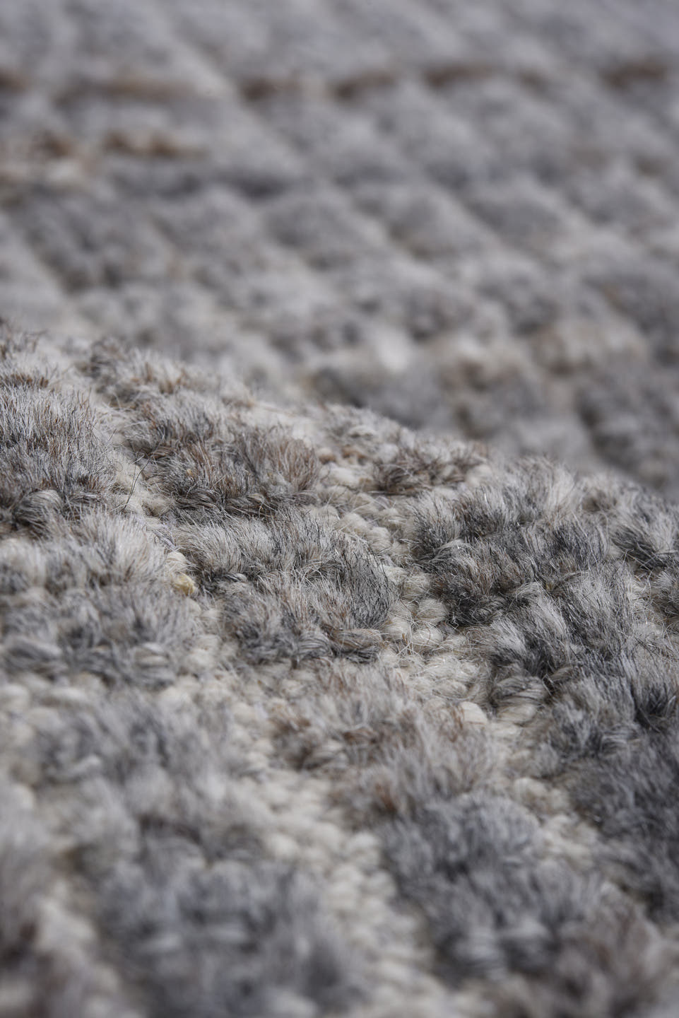 7' x 12' one-of-a-kind handmade vintage Tulu large size rug. Color palette: gray, ivory, charcoal, taupe, black, beige