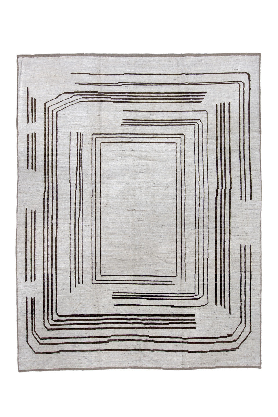 9' x 11' one-of-a-kind handmade vintage Tulu large size rug. Color palette: black, blue, brown, dark gray, gray, light blue