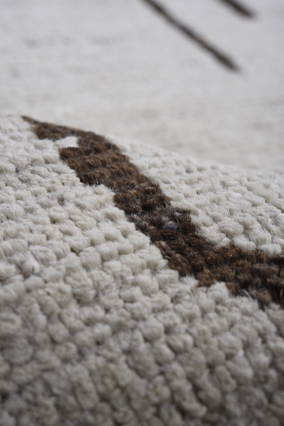 9' x 11' one-of-a-kind handmade vintage Tulu large size rug. Color palette: ivory, brown, taupe, charcoal, beige, gray