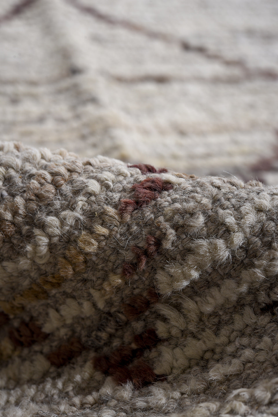 10' x 13' one-of-a-kind handmade vintage Tulu large size rug. Color palette: ivory, burgundy, charcoal, taupe, slate