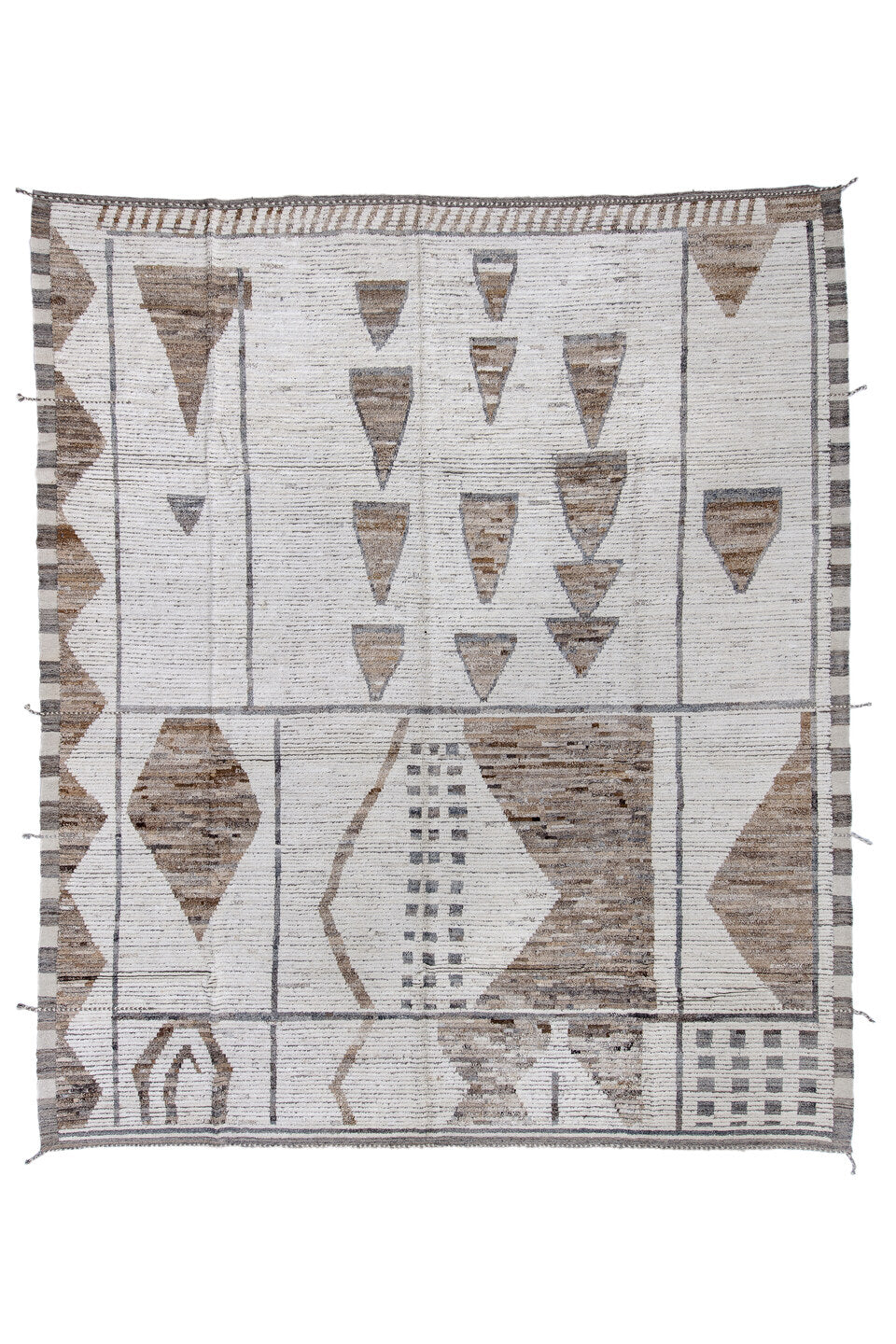 11' x 13' one-of-a-kind handmade vintage Tulu oversize rug. Color palette: black, blue, charcoal, dark gray, dim gray