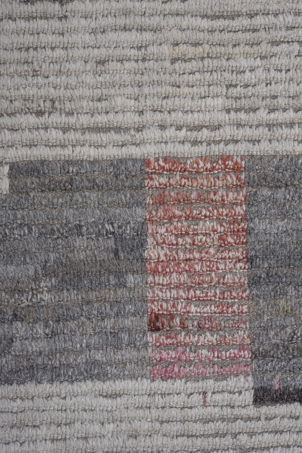 8' x 12' one-of-a-kind handmade vintage Tulu large size rug. Color palette: ivory, gray, charcoal, blush, taupe, black, pink
