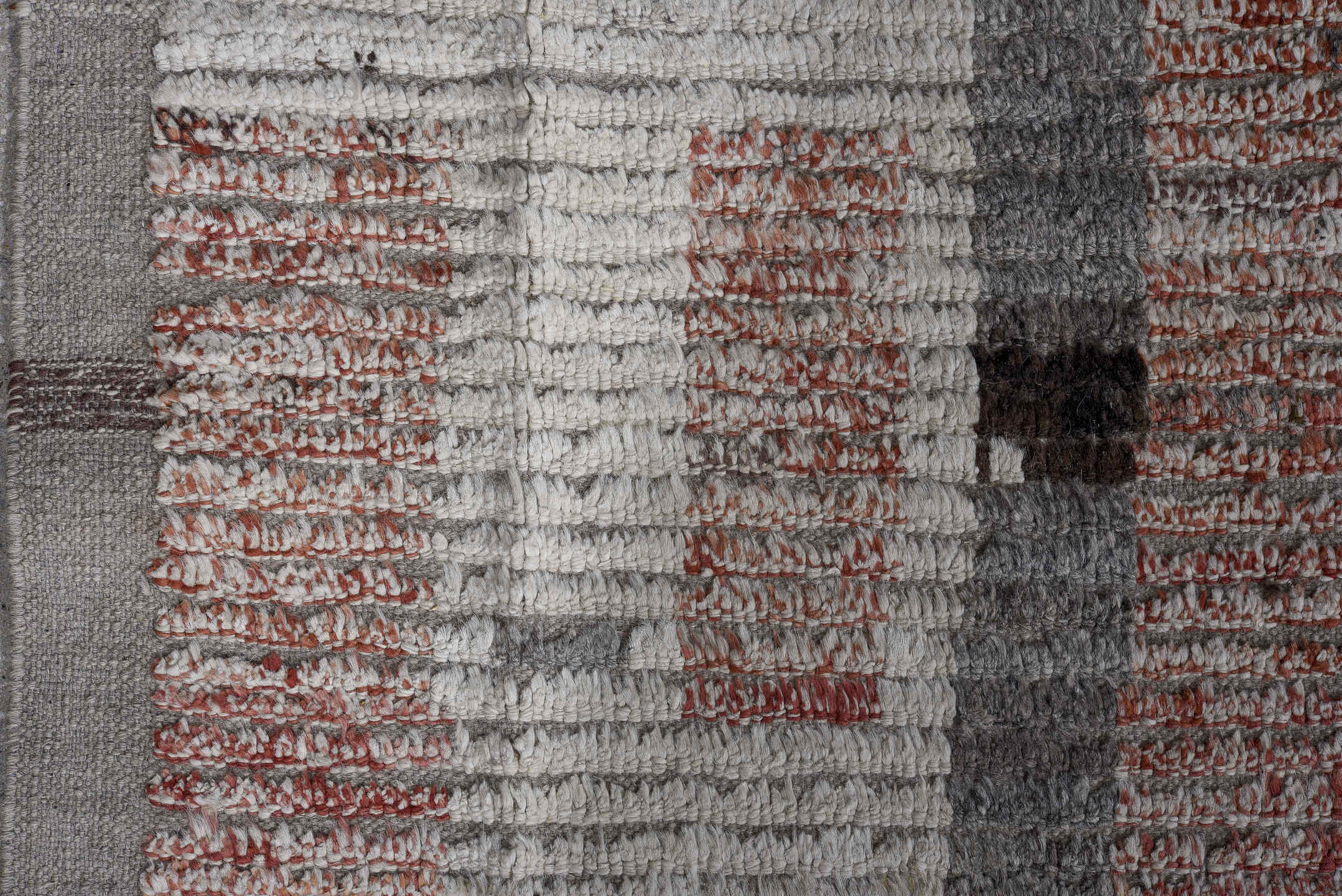 8' x 12' one-of-a-kind handmade vintage Tulu large size rug. Color palette: ivory, gray, charcoal, blush, taupe, black, pink