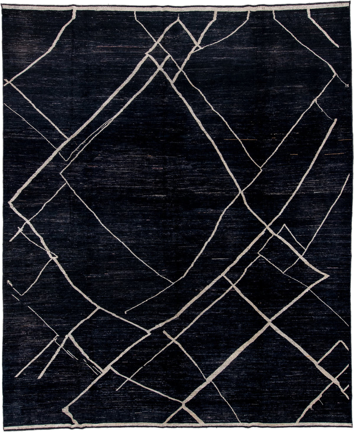 10' x 12' one-of-a-kind handmade vintage Tulu large size rug. Color palette: charcoal, ivory, gray, black