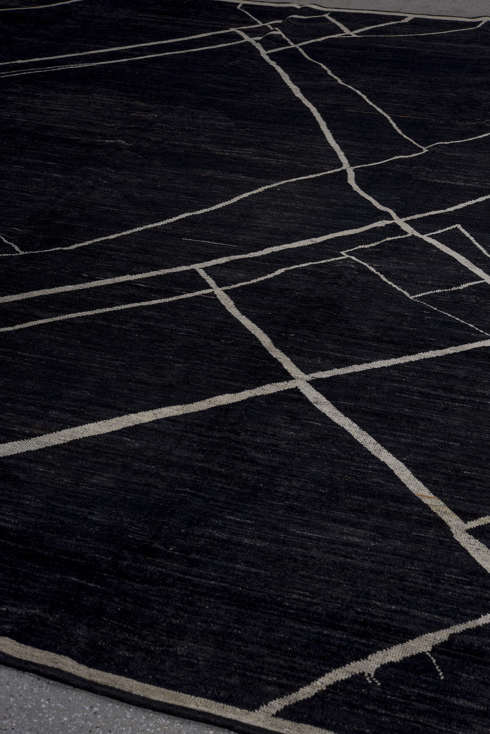 10' x 12' one-of-a-kind handmade vintage Tulu large size rug. Color palette: charcoal, ivory, gray, black