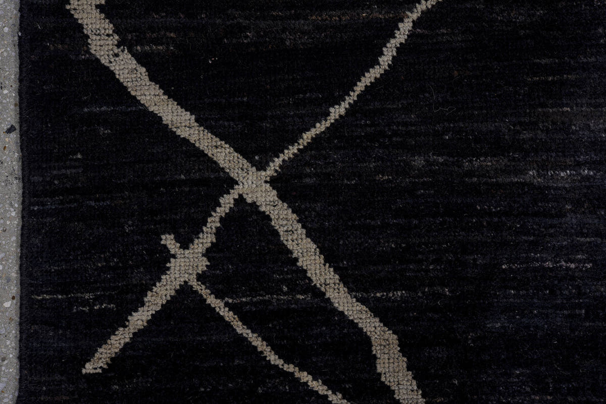 10' x 12' one-of-a-kind handmade vintage Tulu large size rug. Color palette: charcoal, ivory, gray, black