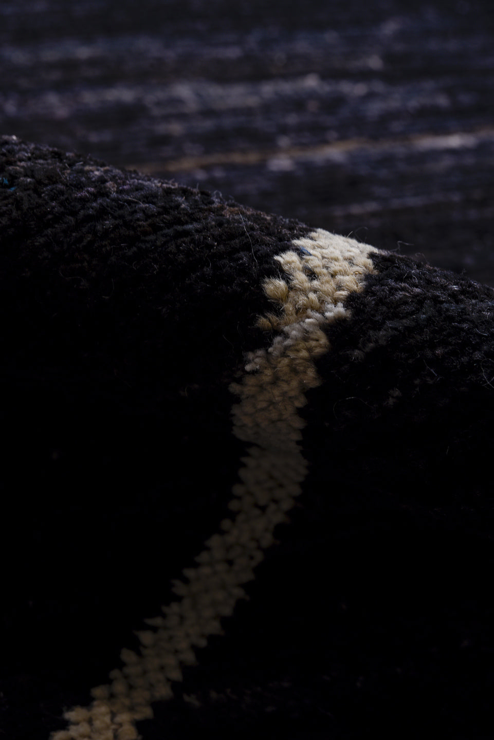 10' x 12' one-of-a-kind handmade vintage Tulu large size rug. Color palette: black, blue, gainsboro, gray, light gray