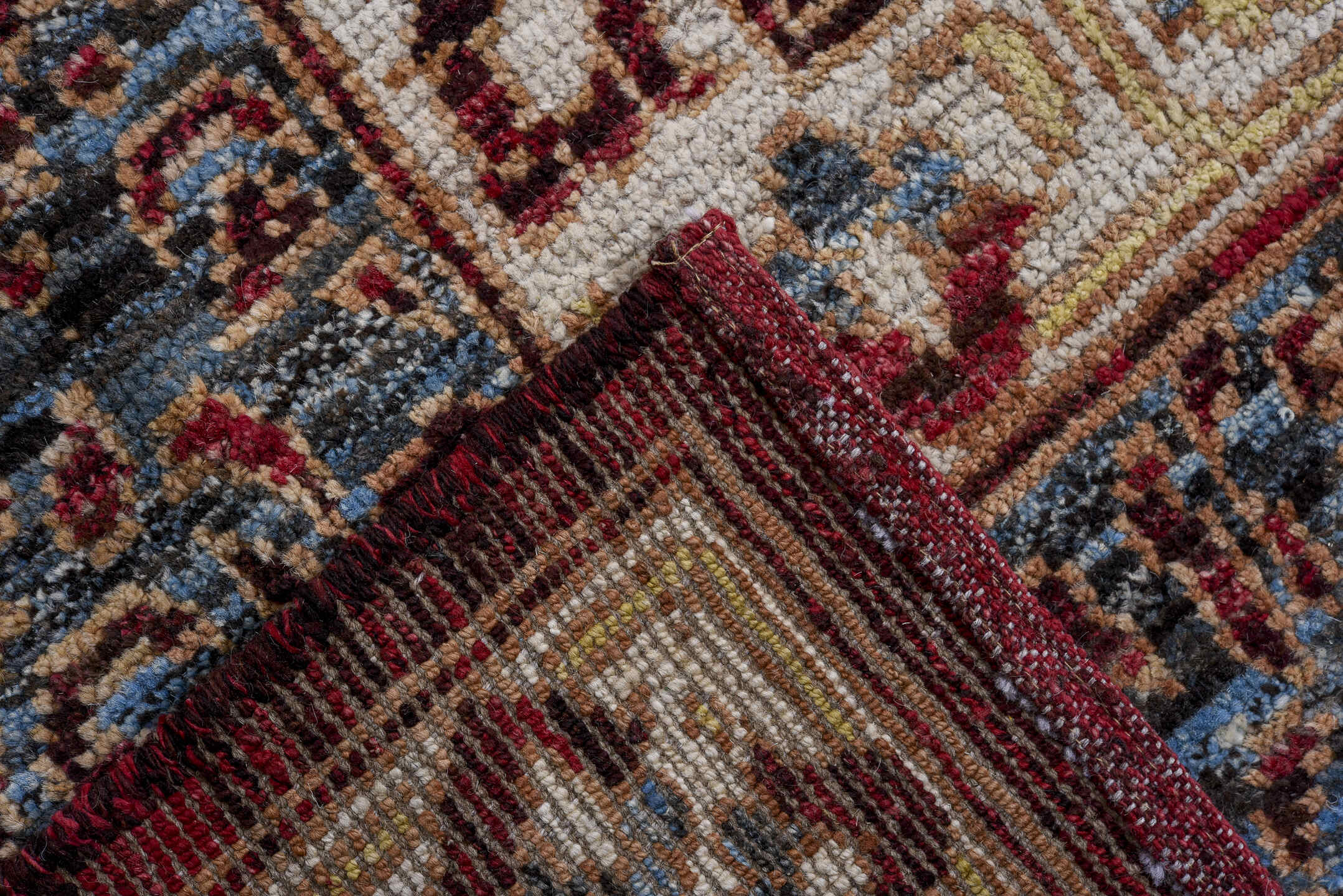 10' x 14' one-of-a-kind handmade vintage Khotan large size rug. Color palette: burgundy, ivory, slate, blue, rose, charcoal
