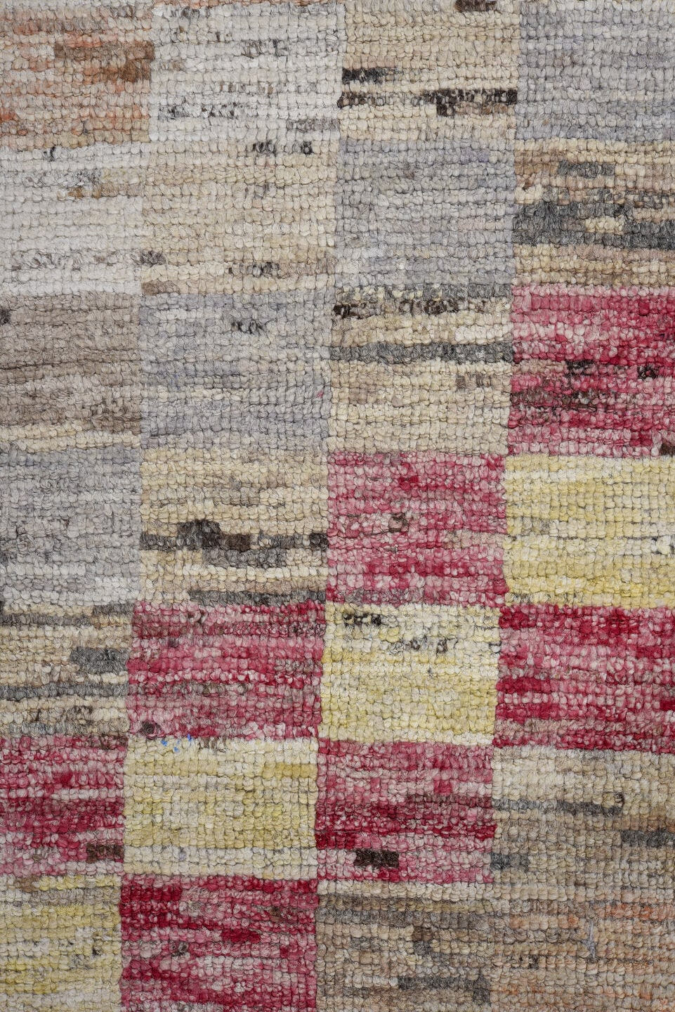 7' x 9' one-of-a-kind handmade vintage Tulu large size rug. Color palette: ivory, beige, rose, light gray, pale yellow