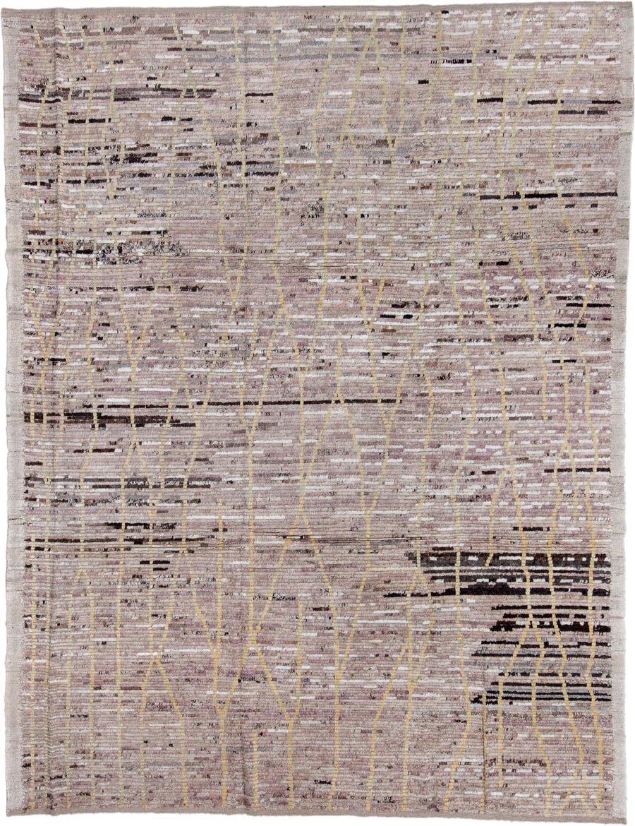 8' x 11' one-of-a-kind handmade vintage Tulu large size rug. Color palette: taupe, ivory, charcoal, cream, pale gold, greige
