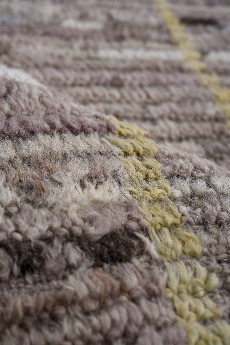 8' x 11' one-of-a-kind handmade vintage Tulu large size rug. Color palette: taupe, ivory, charcoal, cream, pale gold, greige