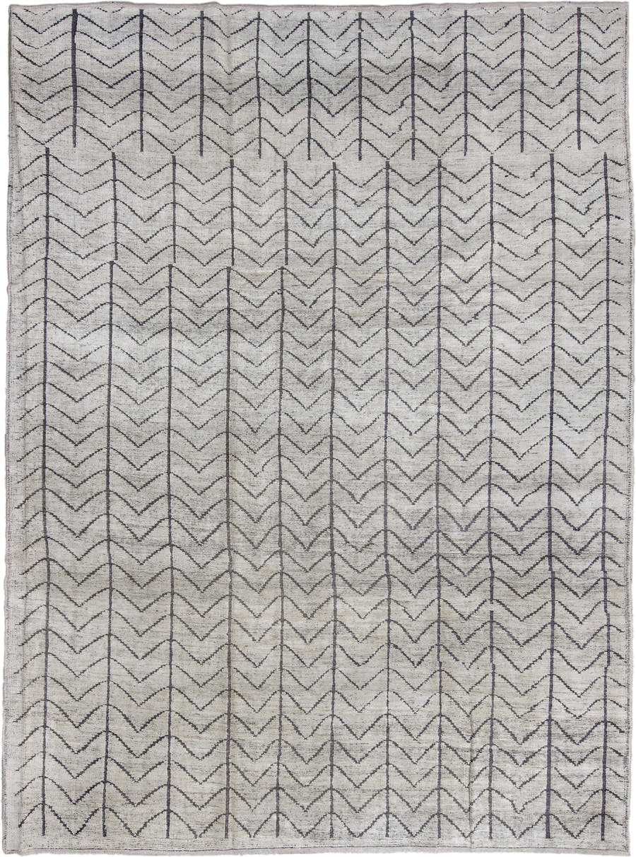 8' x 11' one-of-a-kind handmade vintage Tulu large size rug. Color palette: ivory, charcoal, gray, black
