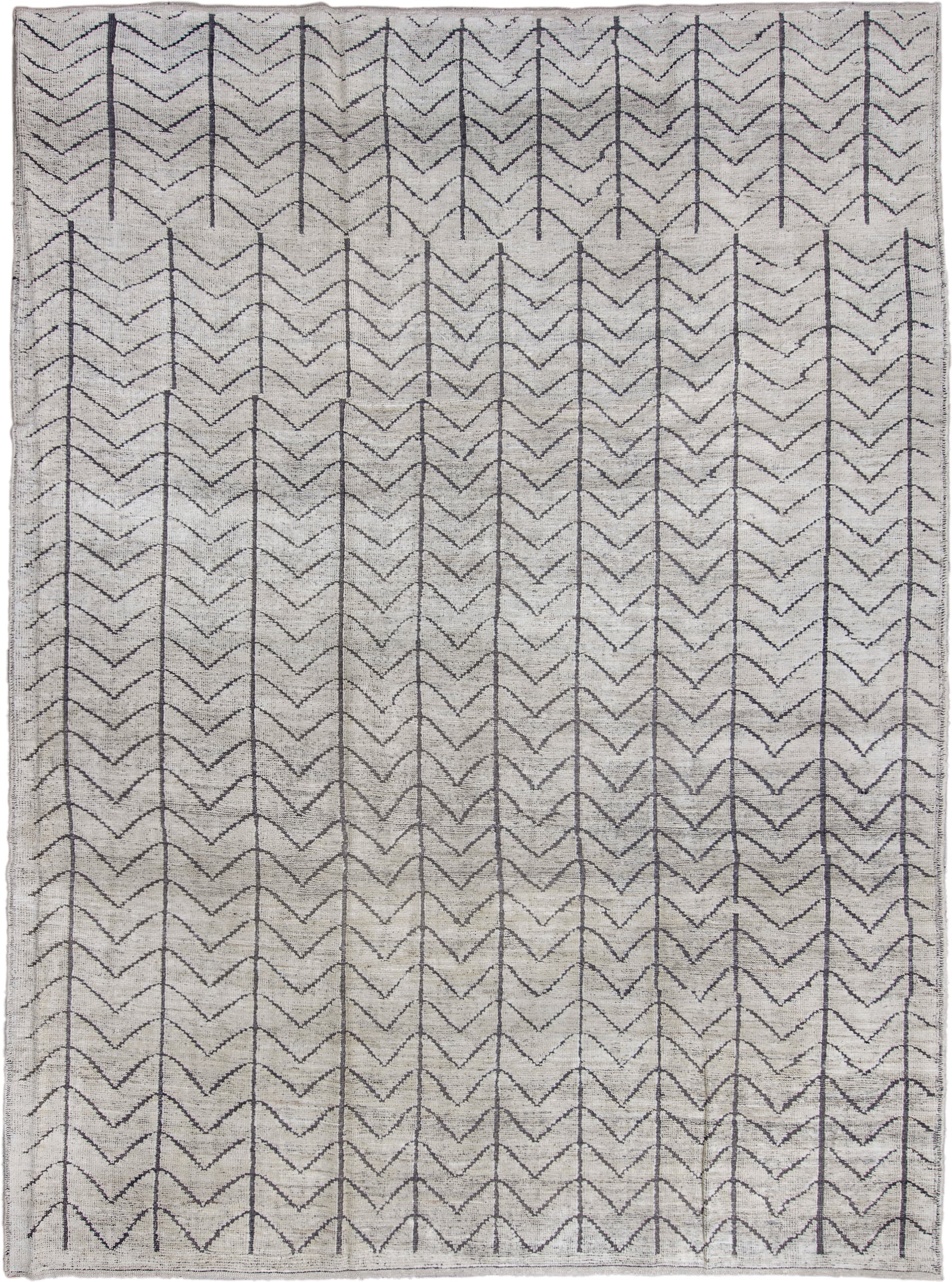 8' x 11' one-of-a-kind handmade vintage Tulu large size rug. Color palette: ivory, charcoal, gray, black